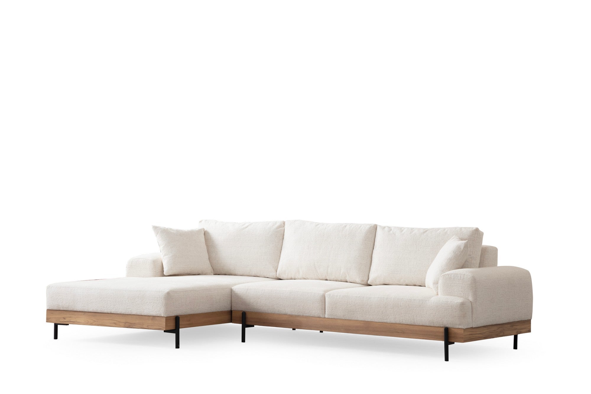 Erleben Sie das stilvolle Eti Oak Left Ecksofa in Weiß – ein luxuriöser Rückzugsort für Komfort und Eleganz in jedem Wohnraum.