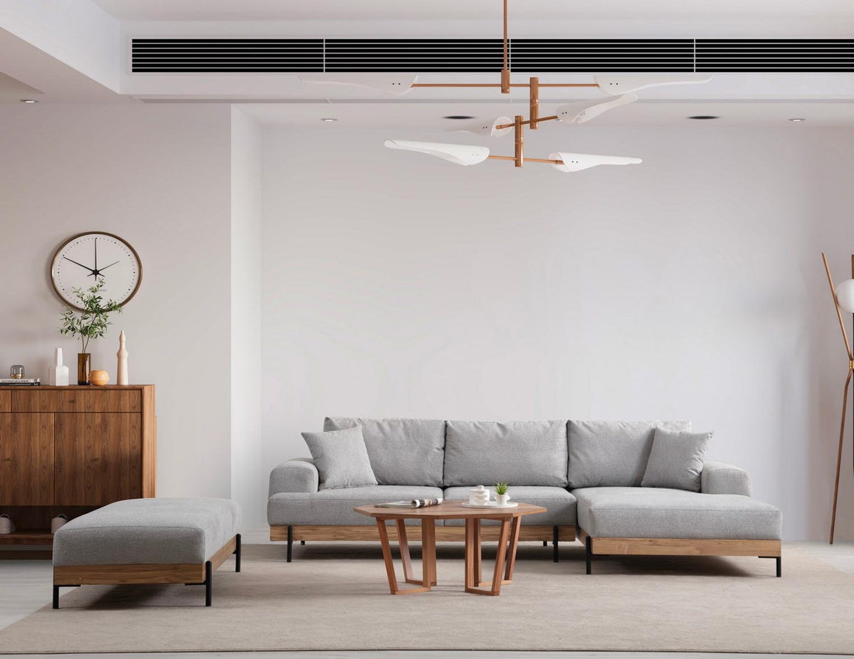 Eti Oak Right Ecksofa - Grau in Grau präsentiert im Onlineshop von KAQTU Design AG. L-Sofa rechts ist von Atelier Del Sofa