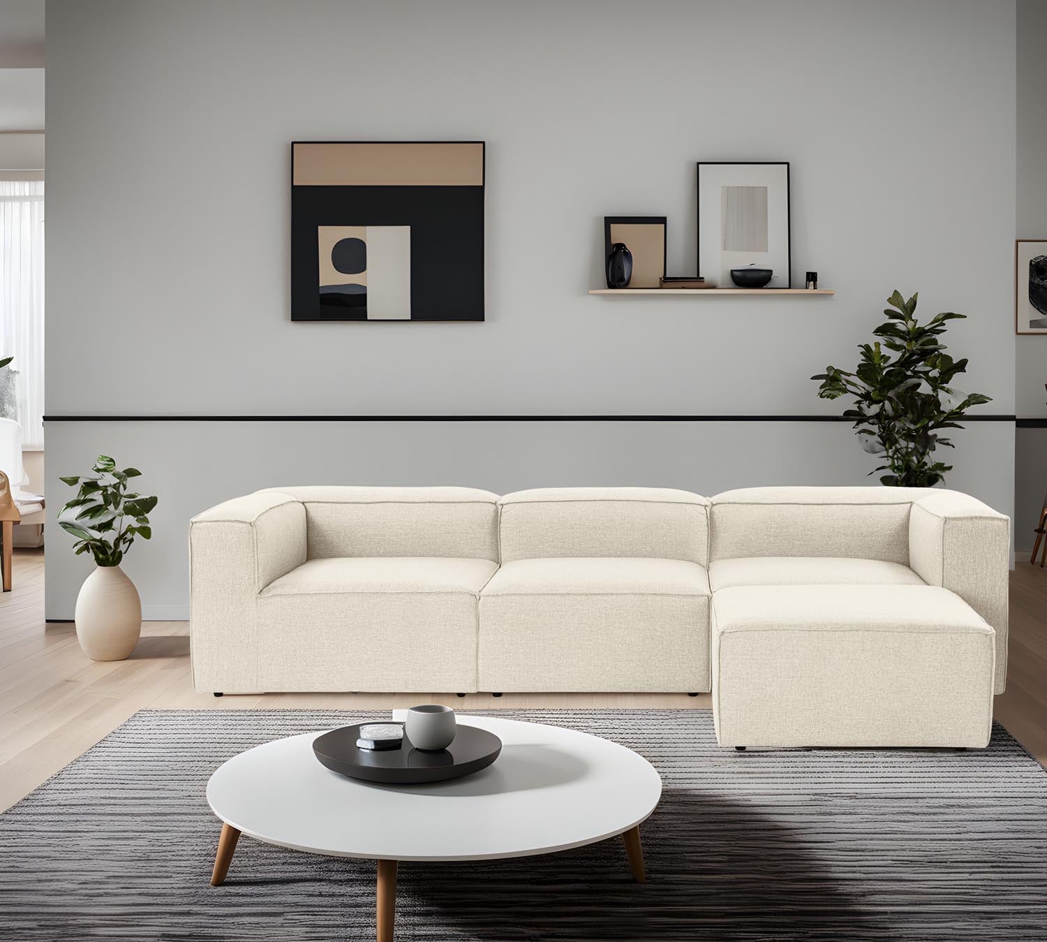 Erleben Sie das Fora Ecksofa in Ecru von Atelier Del Sofa – ein elegantes Möbelstück, das Komfort und Stil in Ihr Zuhause bringt.