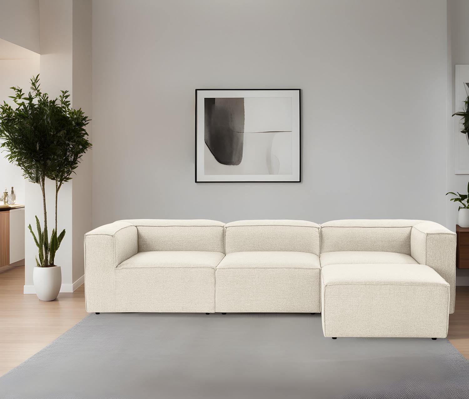 Entdecken Sie das Fora Ecksofa in Ecru von Atelier Del Sofa – der Inbegriff von Luxus und Gemütlichkeit für Ihr modernes Wohnzimmer.