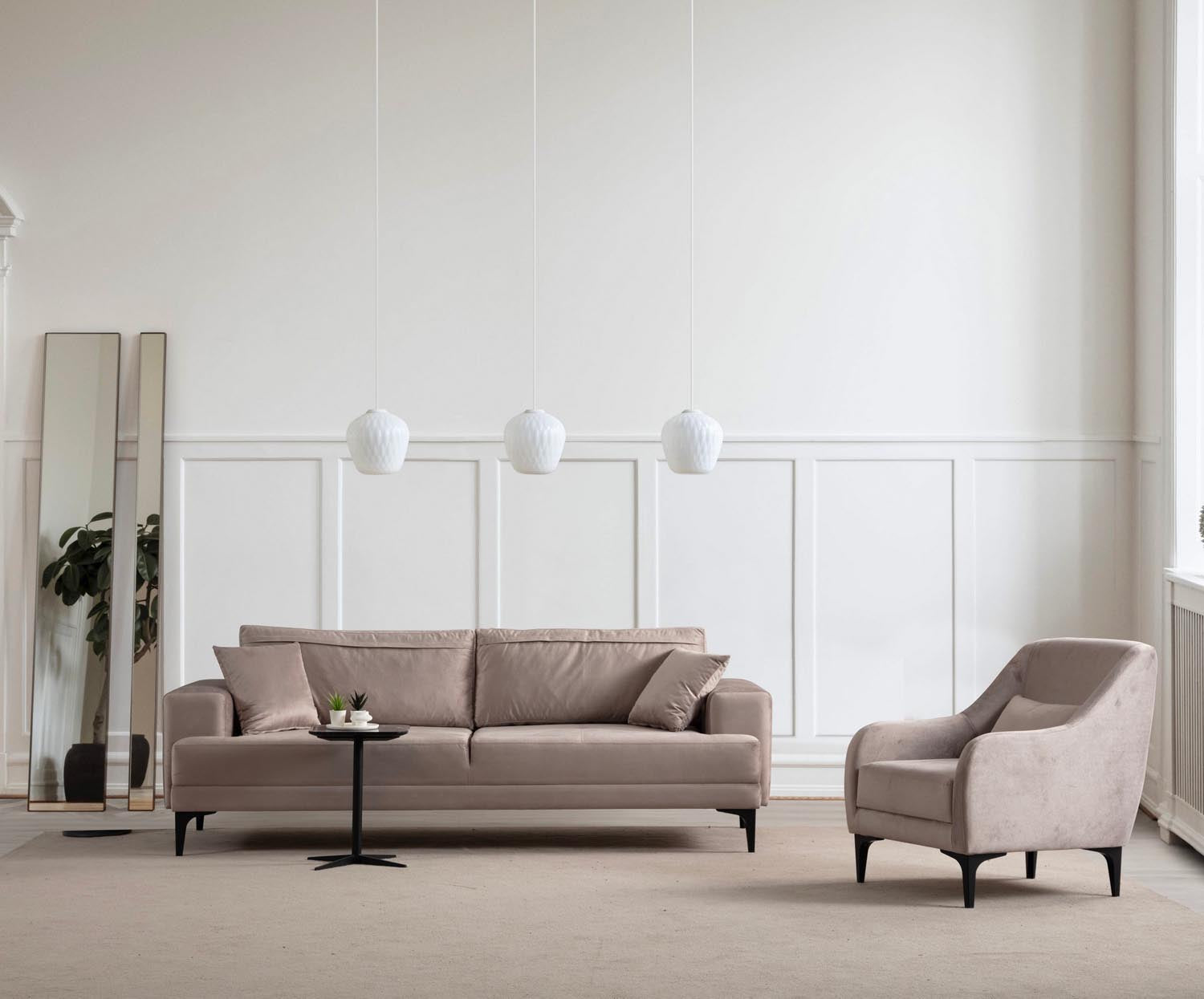 Genießen Sie das stilvolle Astana 3-Sitzer-Sofa in Beige von Atelier Del Sofa. Perfekte Kombination aus Komfort, Eleganz und Langlebigkeit für Ihr Wohnzimmer.