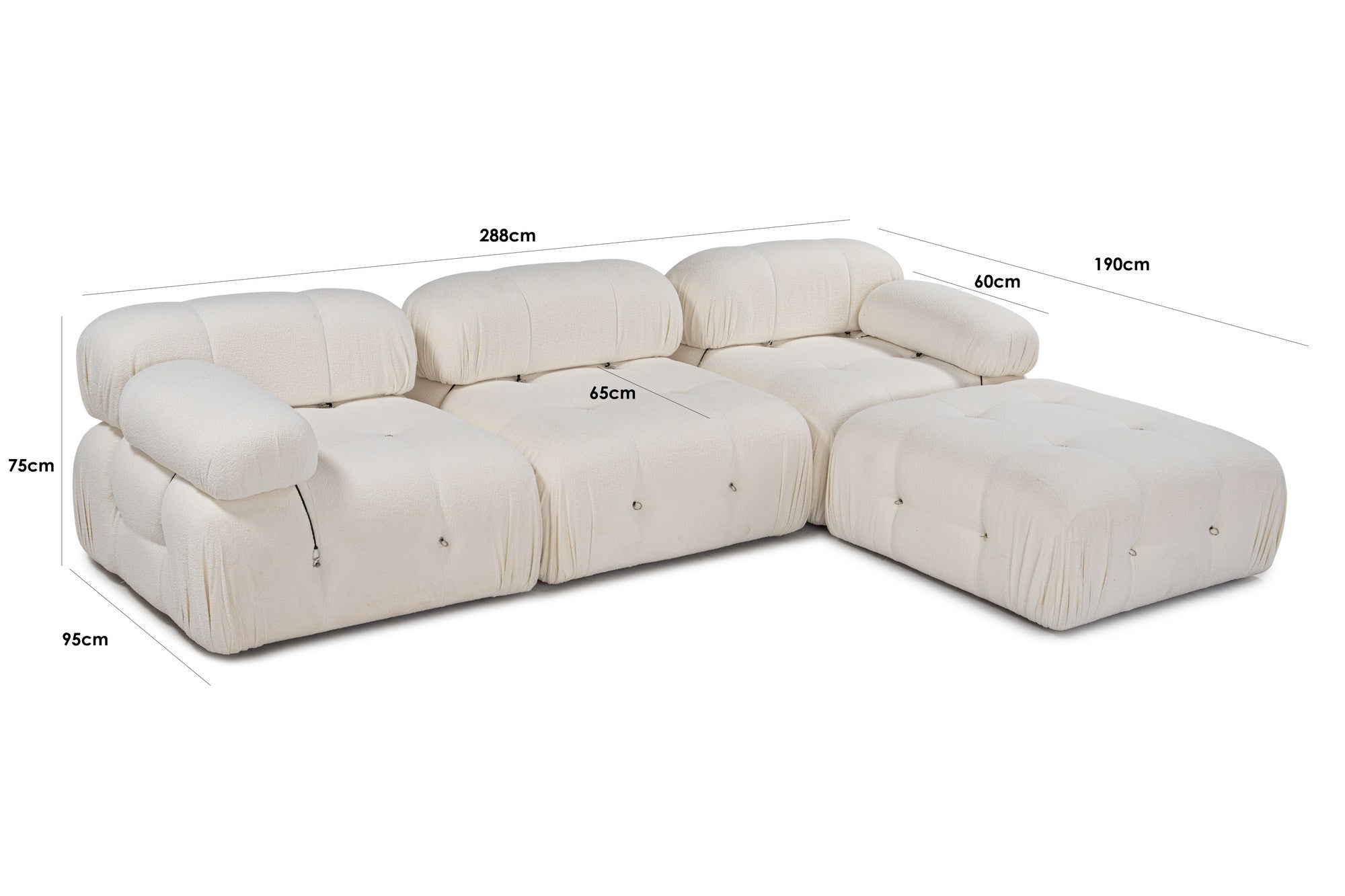 Erleben Sie das elegante Bubble Beige L1 Ecksofa in Weiß von Atelier Del Sofa – ein stilvolles Möbelstück, das Komfort und modernes Design vereint.