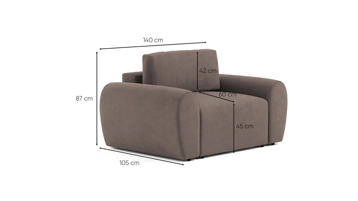 Braunes 1-Sitzer Sofa Mono P von Hanah Home mit Gestell aus Buchenholz und Spanplatte, Schaumstoffpolsterung und schlanken Kunststoffbeinen.