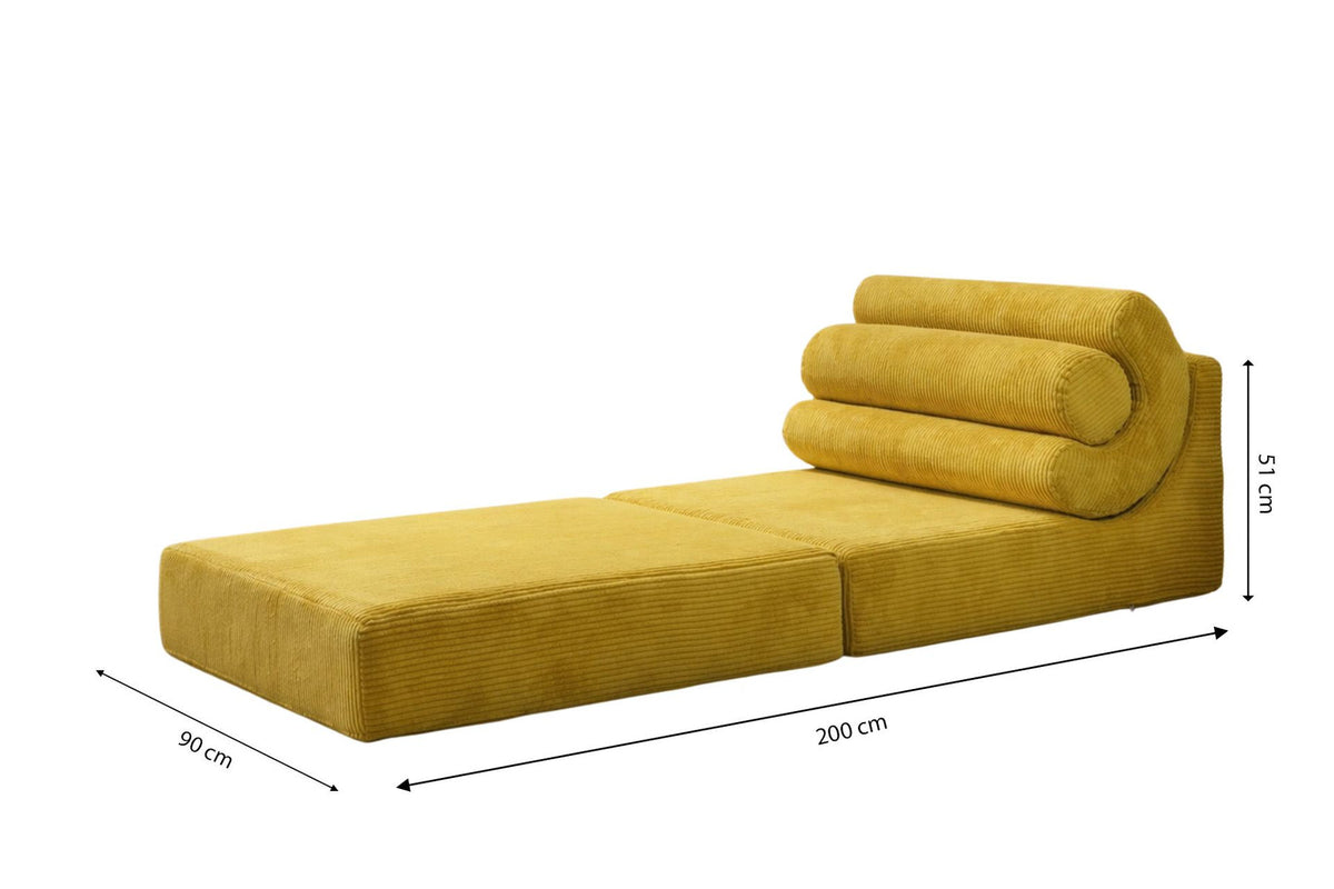 Ölgrünes 1-Sitzer Schlafsofa von Hanah Home aus Schaumstoff, ausgeklappt als Bett mit gepolsterter Sitzfläche und ohne sichtbares Gestell.