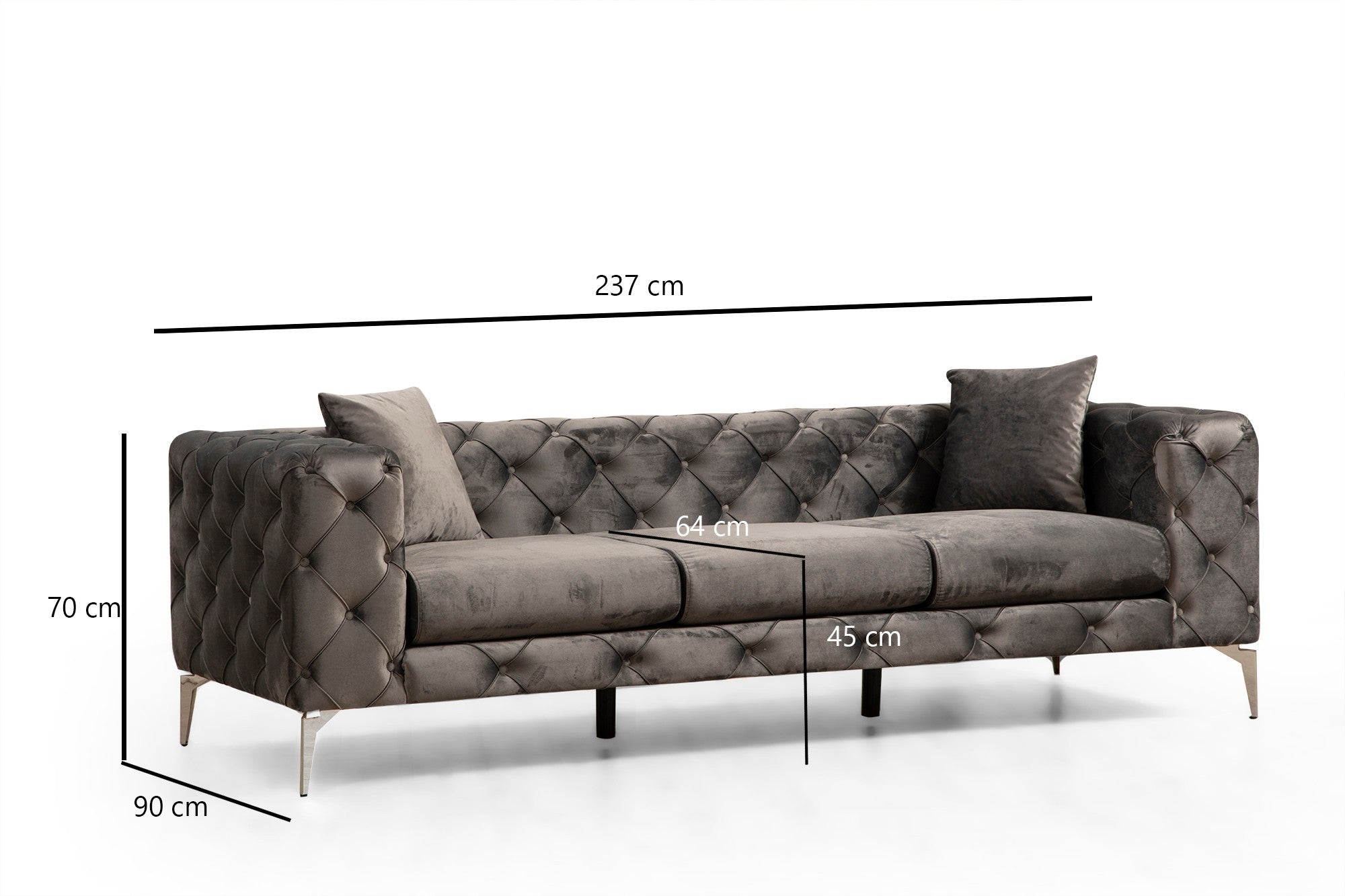 Entdecken Sie das Como 3-Sitzer-Sofa in stilvollem Anthrazit von Atelier Del Sofa – eine perfekte Kombination aus modernem Design und unvergleichlichem Komfort.