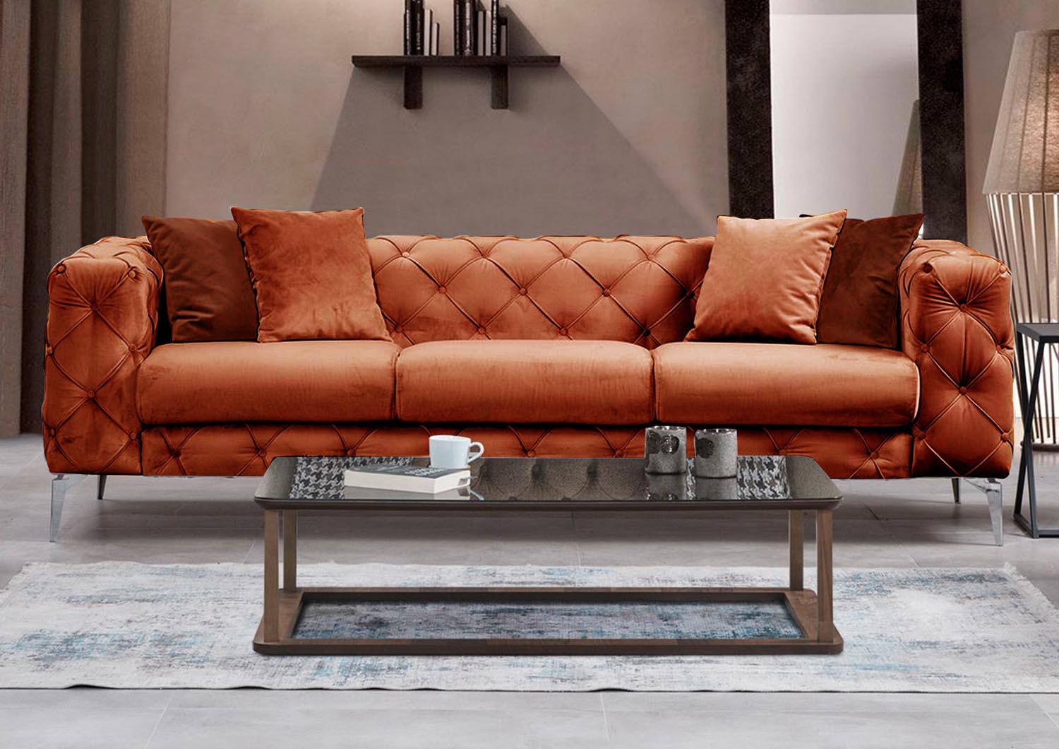 Entdecken Sie das Como 3er Sofa in lebhaftem Orange von Atelier Del Sofa. Luxuriöser Komfort und modernes Design für Ihr Zuhause.