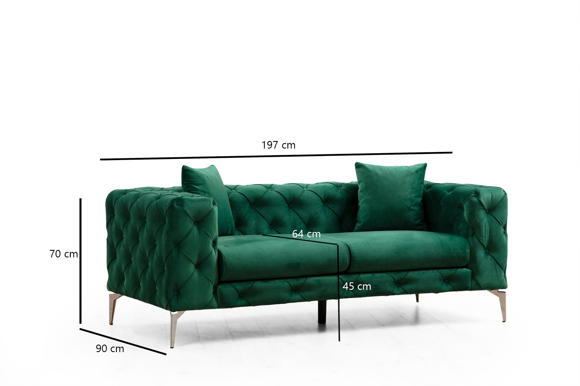 Erleben Sie das Como - Green Sofa: Ein elegantes 3-Sitzer-Sofa, das mit seinem modernen Design und unvergleichlichem Komfort Ihr Zuhause aufwertet.