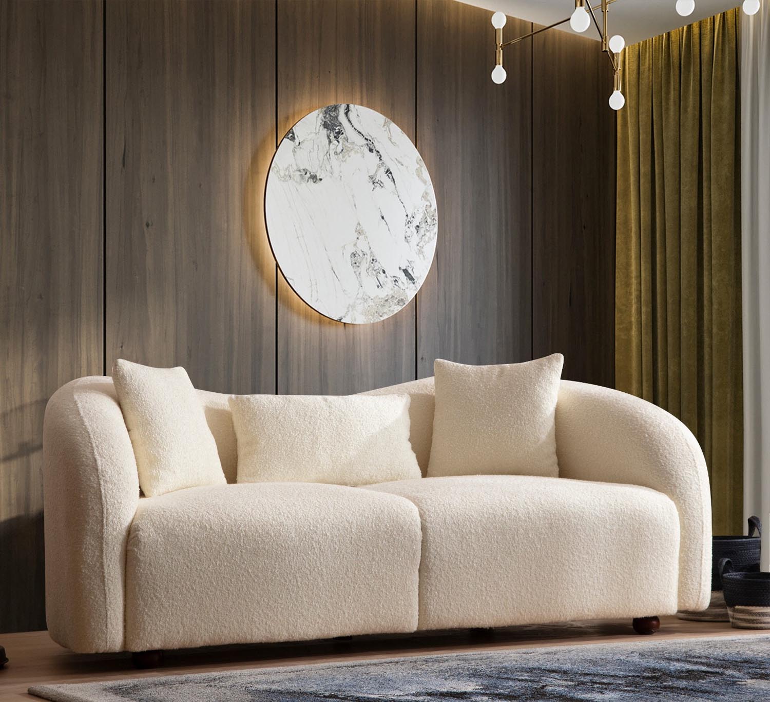Entdecken Sie das Venedik 2er Sofa in Sahne von Atelier Del Sofa – ein stilvolles Möbelstück, das Komfort und Eleganz vereint.