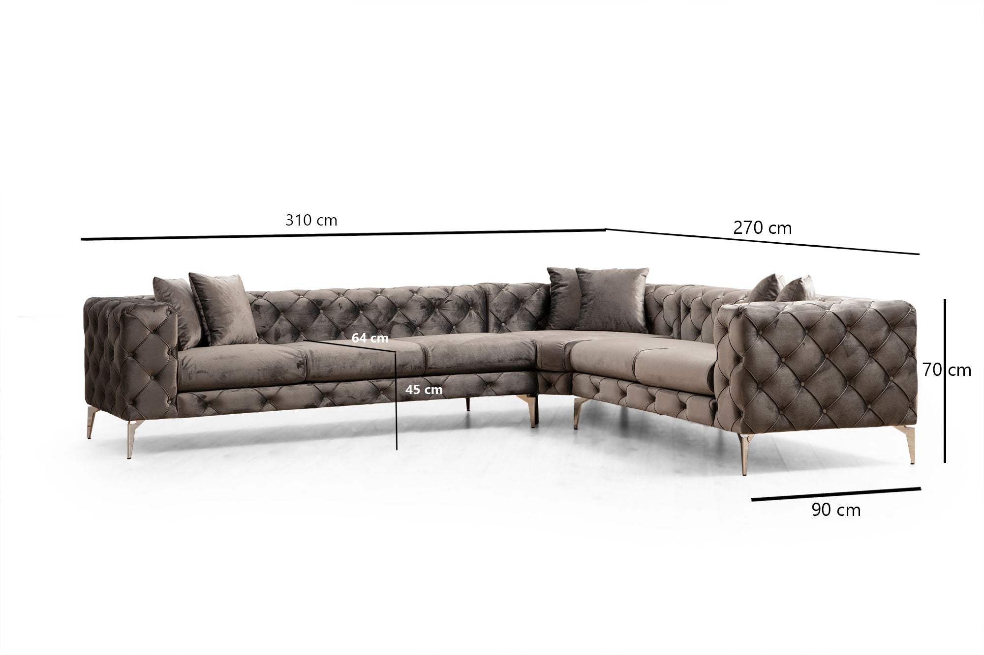 Entdecken Sie das Como Right Ecksofa in Anthrazit von Atelier Del Sofa – ein stilvolles Möbelstück, das Komfort und Eleganz vereint.