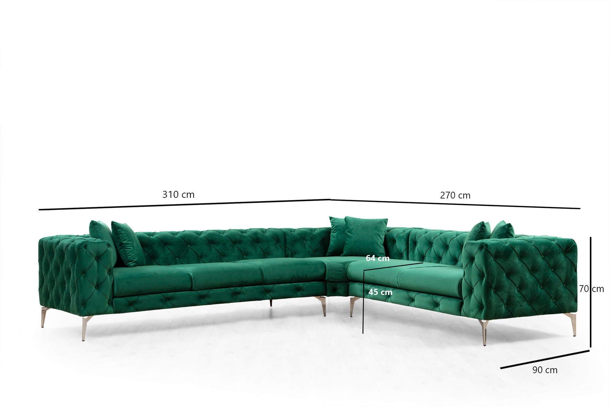 Erleben Sie das Como Right Ecksofa in edlem Grün von Atelier Del Sofa. Perfekte Kombination aus Komfort, Qualität und modernem Stil für Ihr Wohnzimmer.