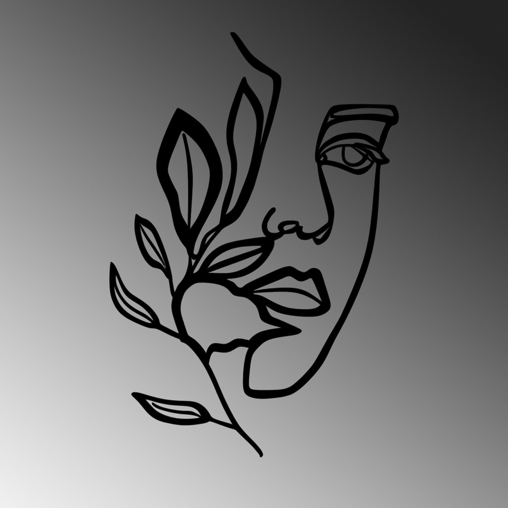 Entdecken Sie die stilvolle Wanddeko "Woman Face Behind The Branch" von Wallity in Schwarz – ein elegantes Metallkunstwerk, das jeden Raum veredelt.