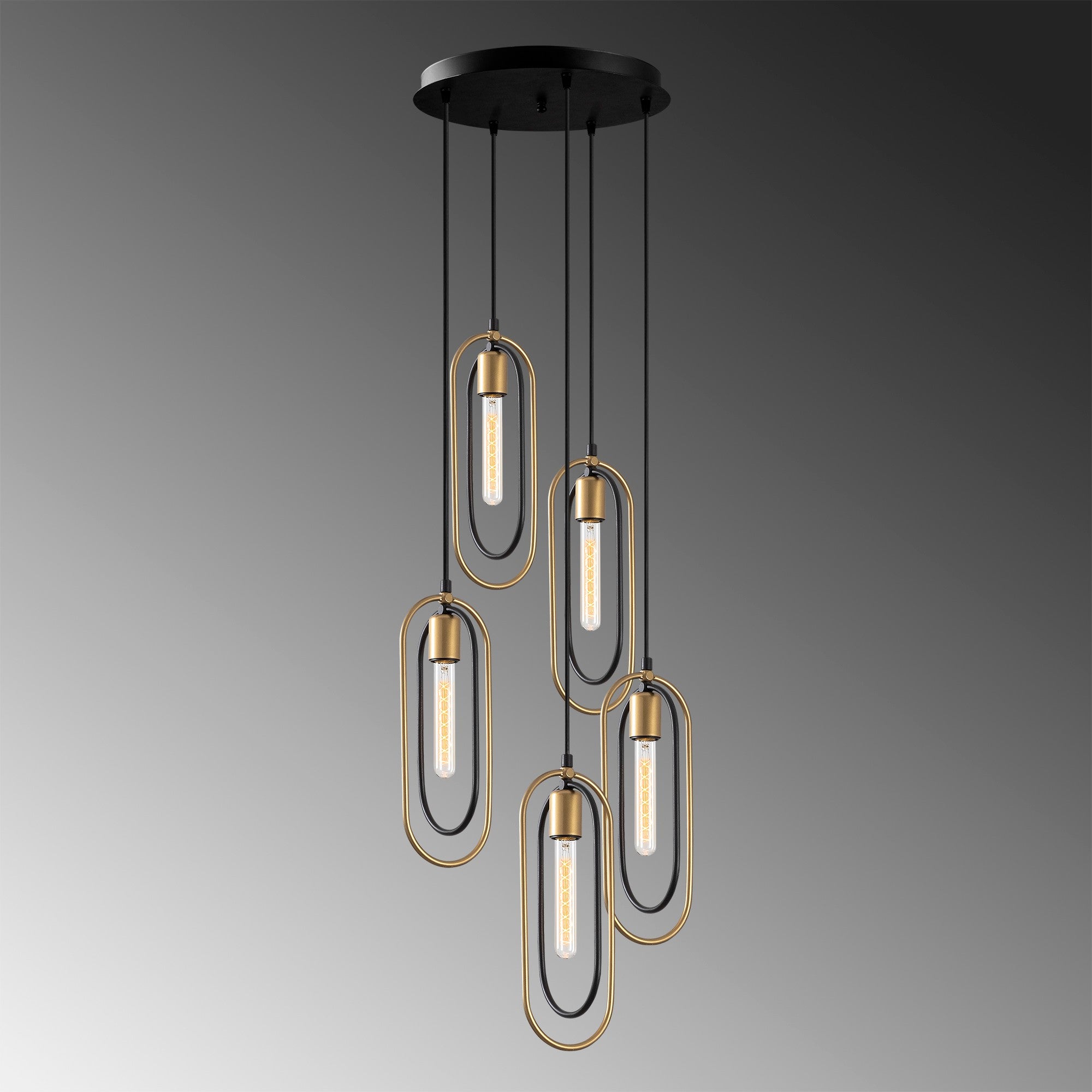 Verleihen Sie Ihrem Zuhause mit der Cerco Pendelleuchte in Schwarz Gold von Opviq einen Hauch von Luxus und zeitloser Eleganz.