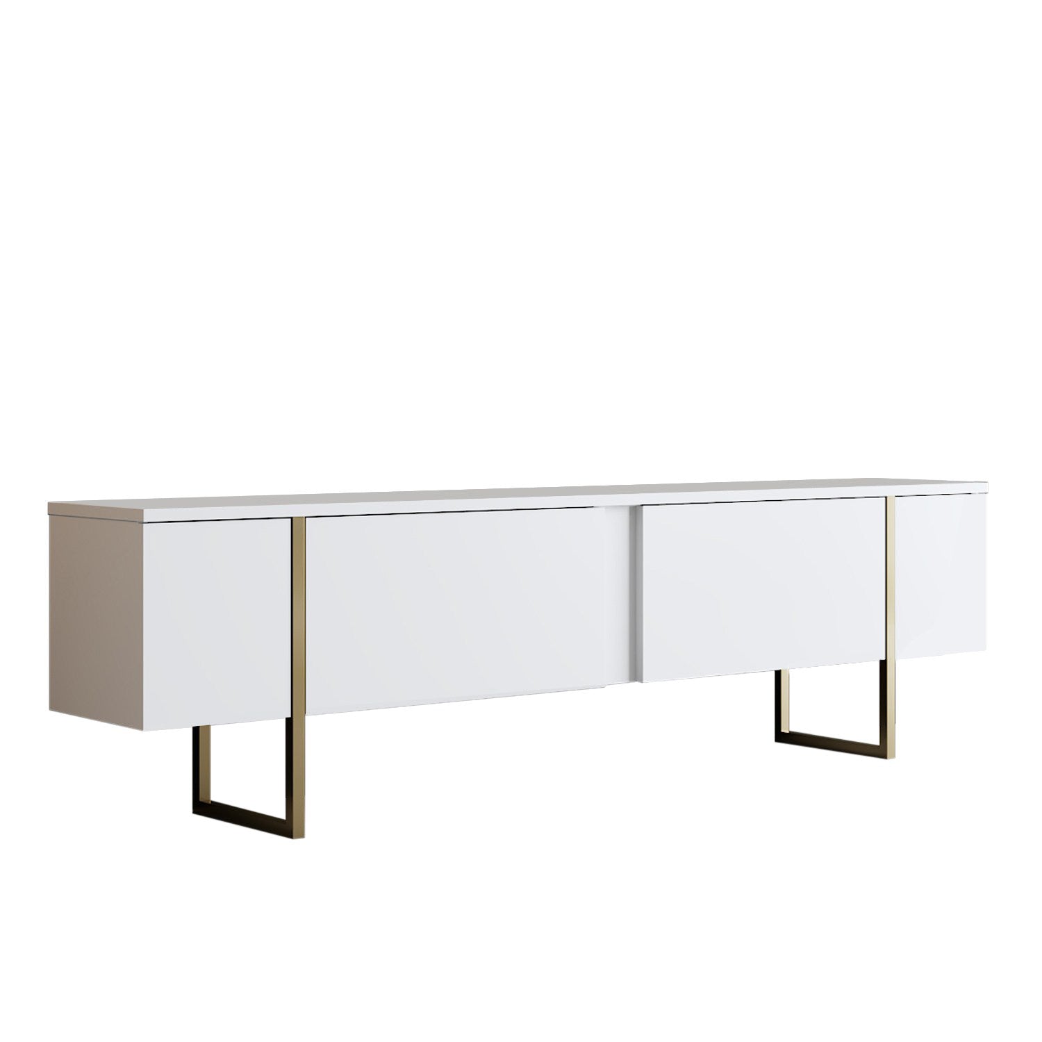 Verleihen Sie Ihrem Wohnzimmer mit dem TV-Ständer Luxe - White, Gold von Hanah Home einen Hauch von Eleganz und Stil. Ideal für moderne Wohnräume.