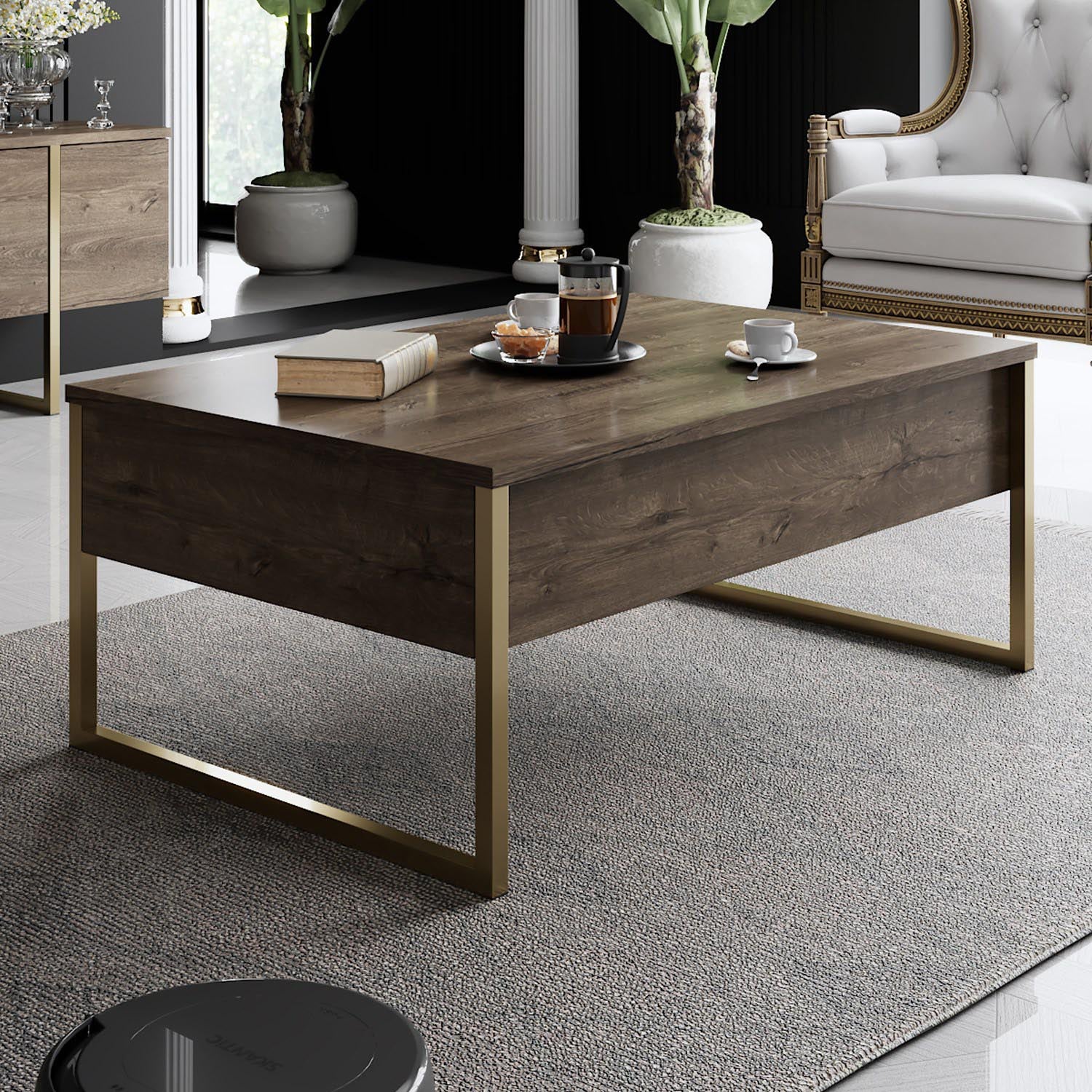 Entdecken Sie den eleganten TV-Ständer Luxe - Walnut, Gold von Hanah Home. Stilvolles Design trifft auf höchste Qualität für Ihr Wohnzimmer.