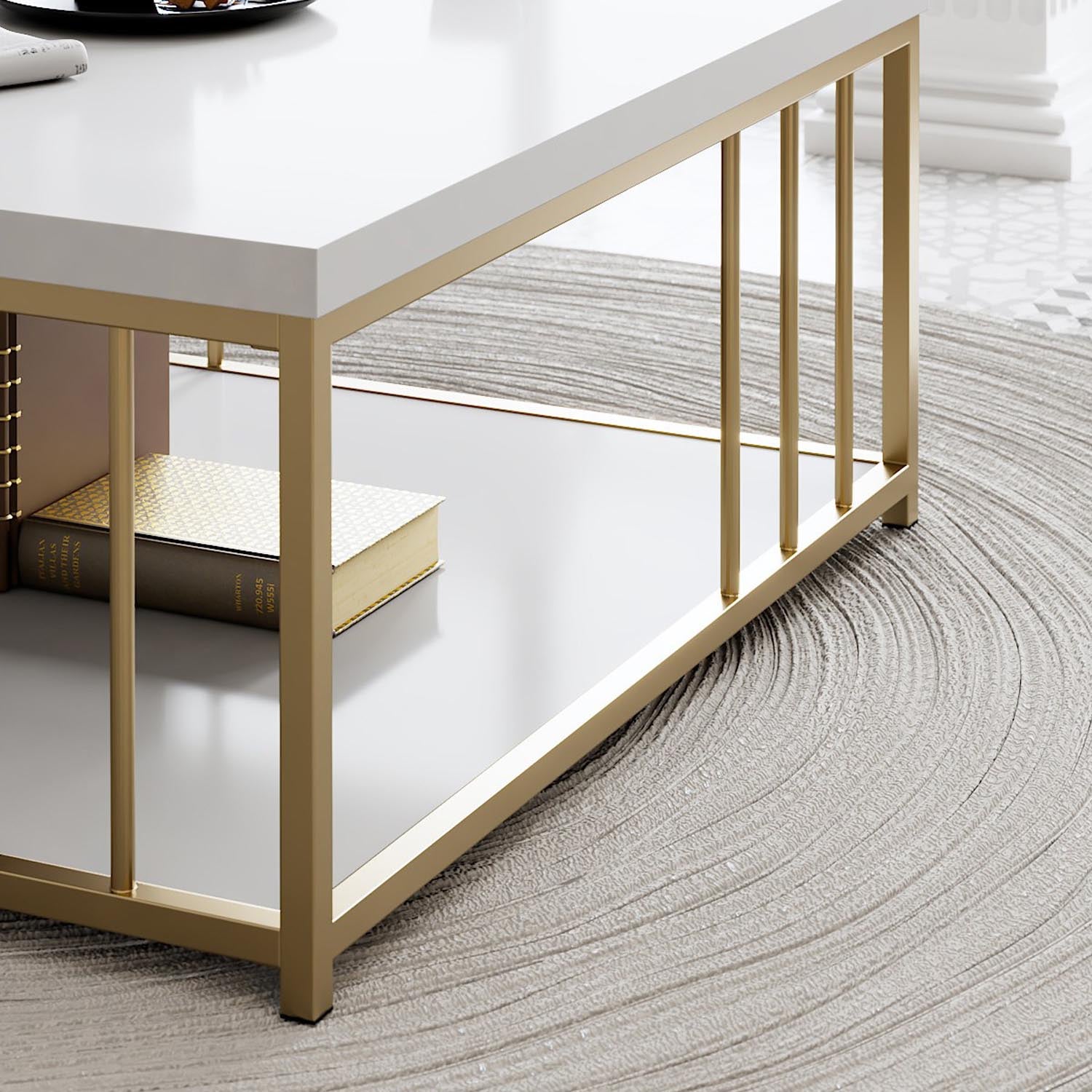 Stilvoller Zenn Sofatisch in Weiß und Gold von Hanah Home. Perfekt für jeden Raum, vereint Eleganz und Funktionalität!