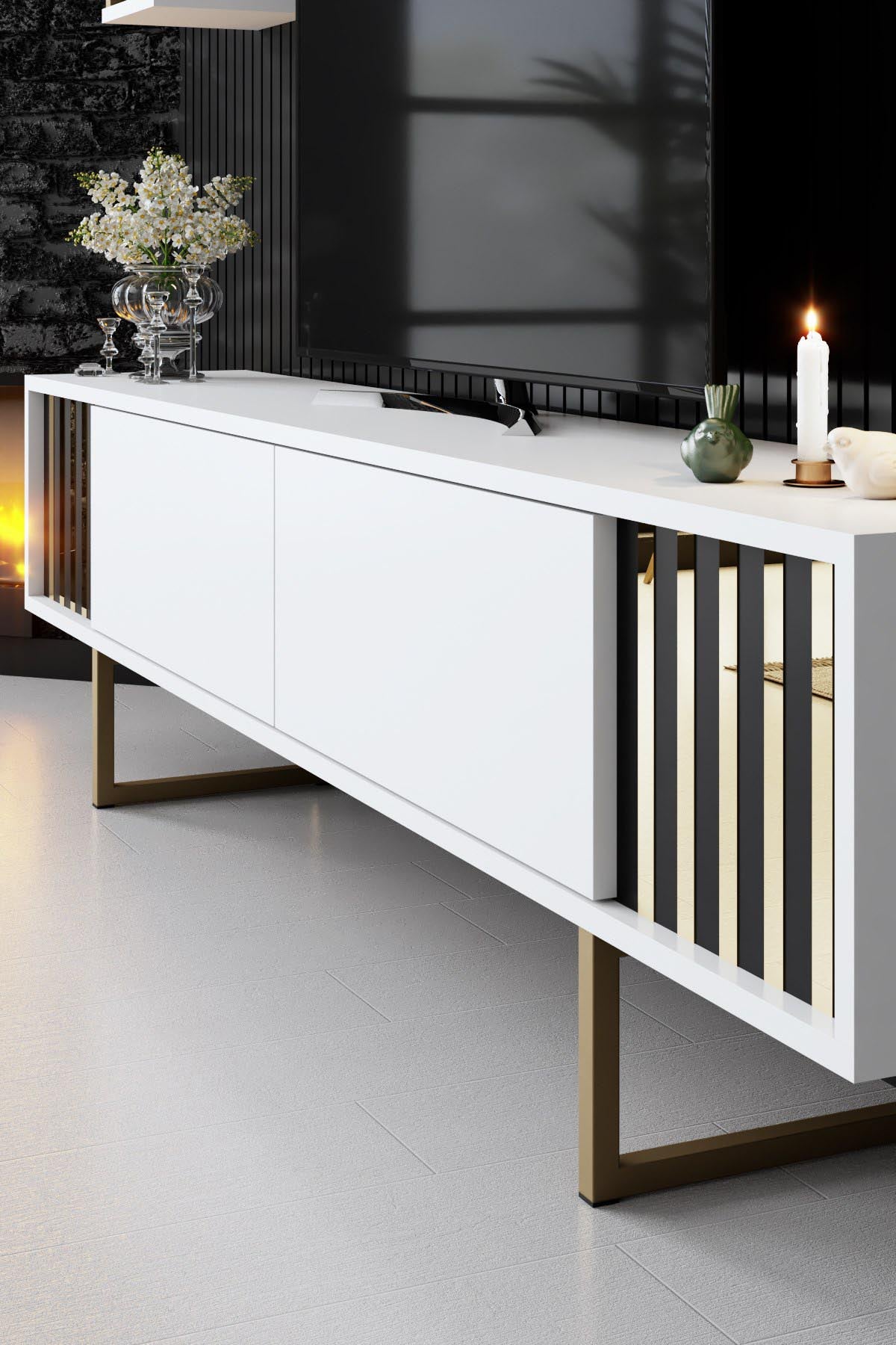 Verleihen Sie Ihrem Wohnraum mit dem Gold Line - White, Black von Hanah Home einen stilvollen Akzent. Langlebig, elegant und funktional!