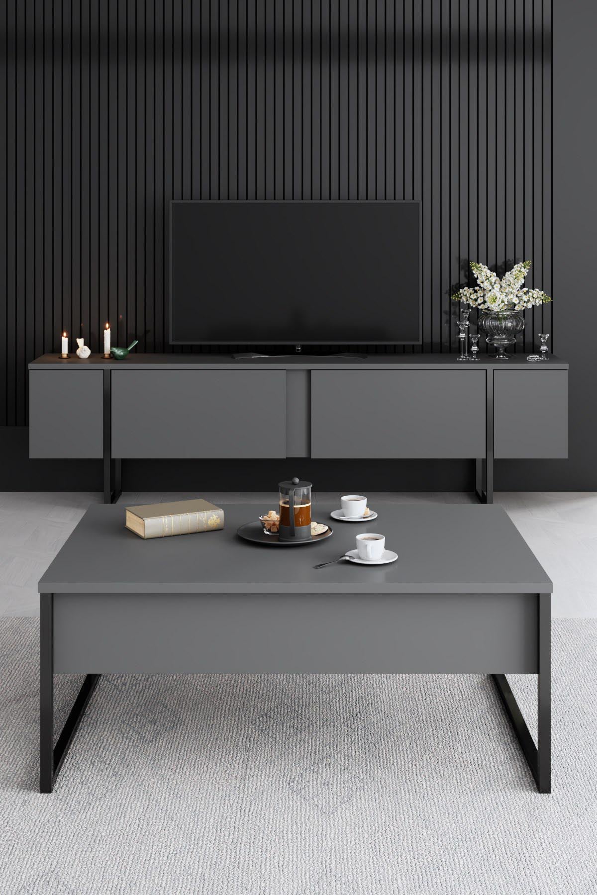 Luxe - Anthracite, Black in Walnuss Schwarz präsentiert im Onlineshop von KAQTU Design AG. Wohnzimmerset ist von Hanah Home