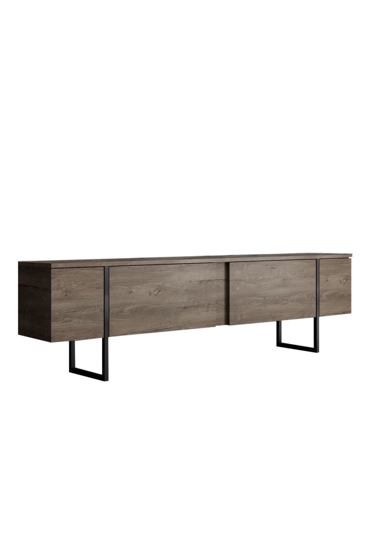 Verleihen Sie Ihrem Wohnraum mit dem eleganten TV-Ständer Luxe - Walnut, Black von Hanah Home einen Hauch von Stil und optimalem Stauraum.