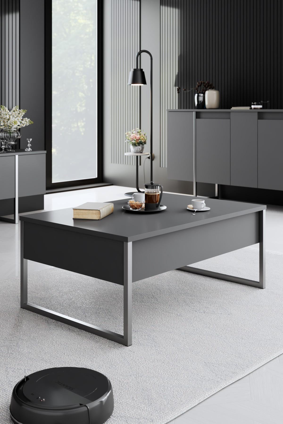 Entdecken Sie den eleganten Luxe Sofatisch in Anthrazit Silber von Hanah Home. Ideal für stilvolle Wohnzimmer, robust und modern.