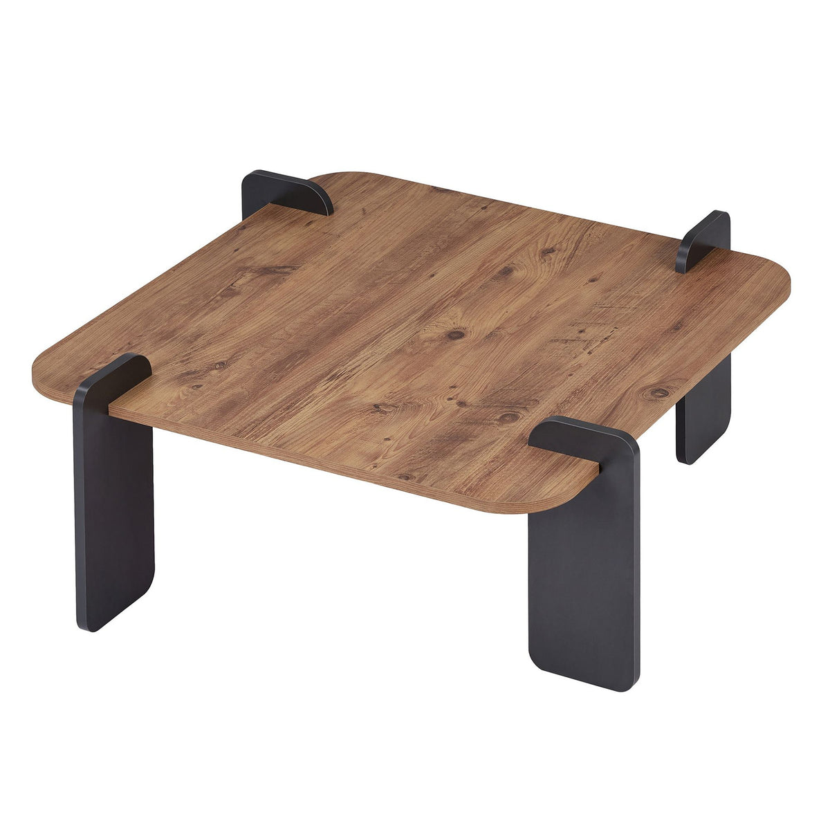 Quadratischer Couchtisch aus melaminbeschichteter Spanplatte in Atlantik-Kiefer und Anthrazit, Masse 117 x 117 x 35 cm.