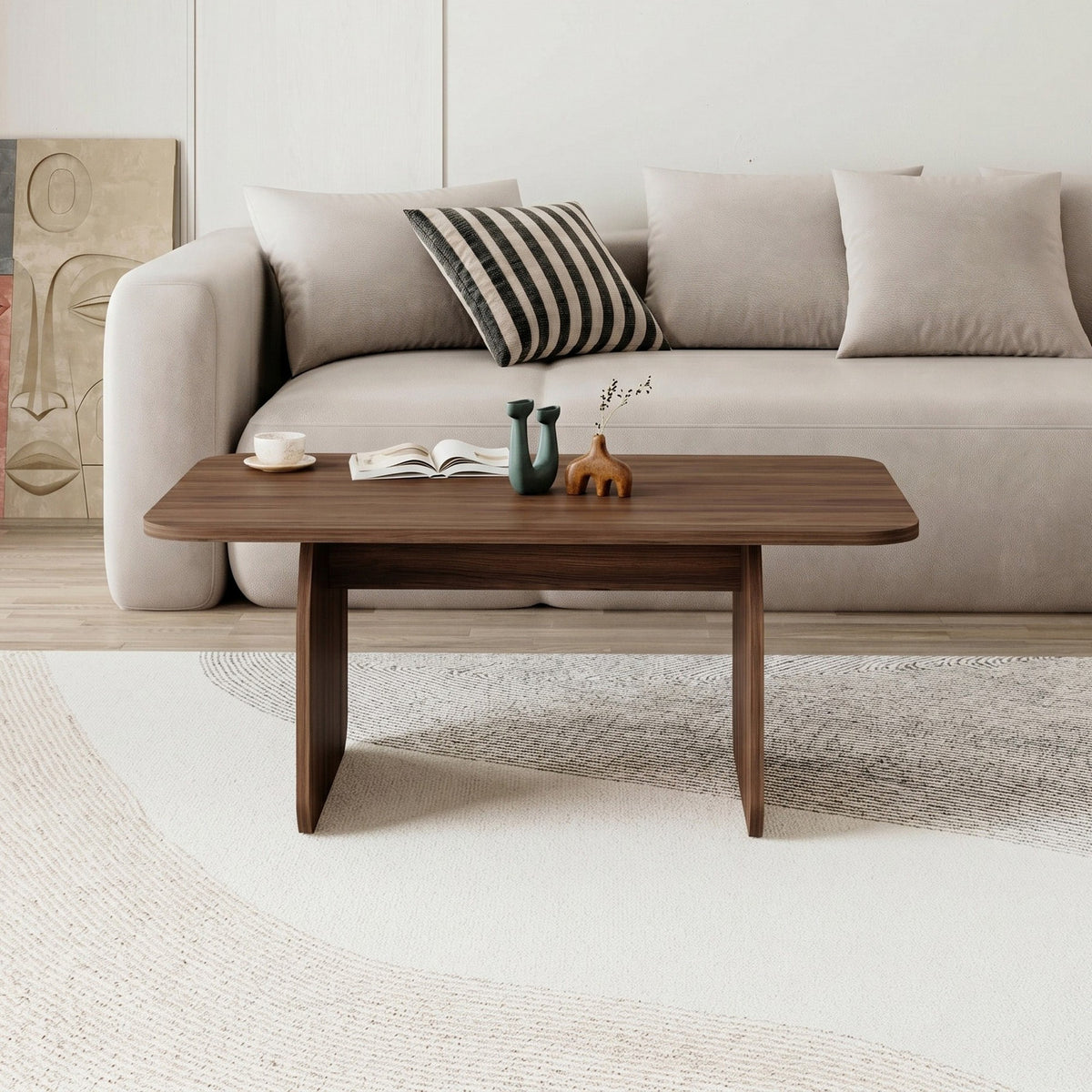 Couchtisch Pietra in Milano Nussbaum aus melaminbeschichteter Spanplatte, rechteckige Form, Grösse 100x60x42 cm, zerlegt.
