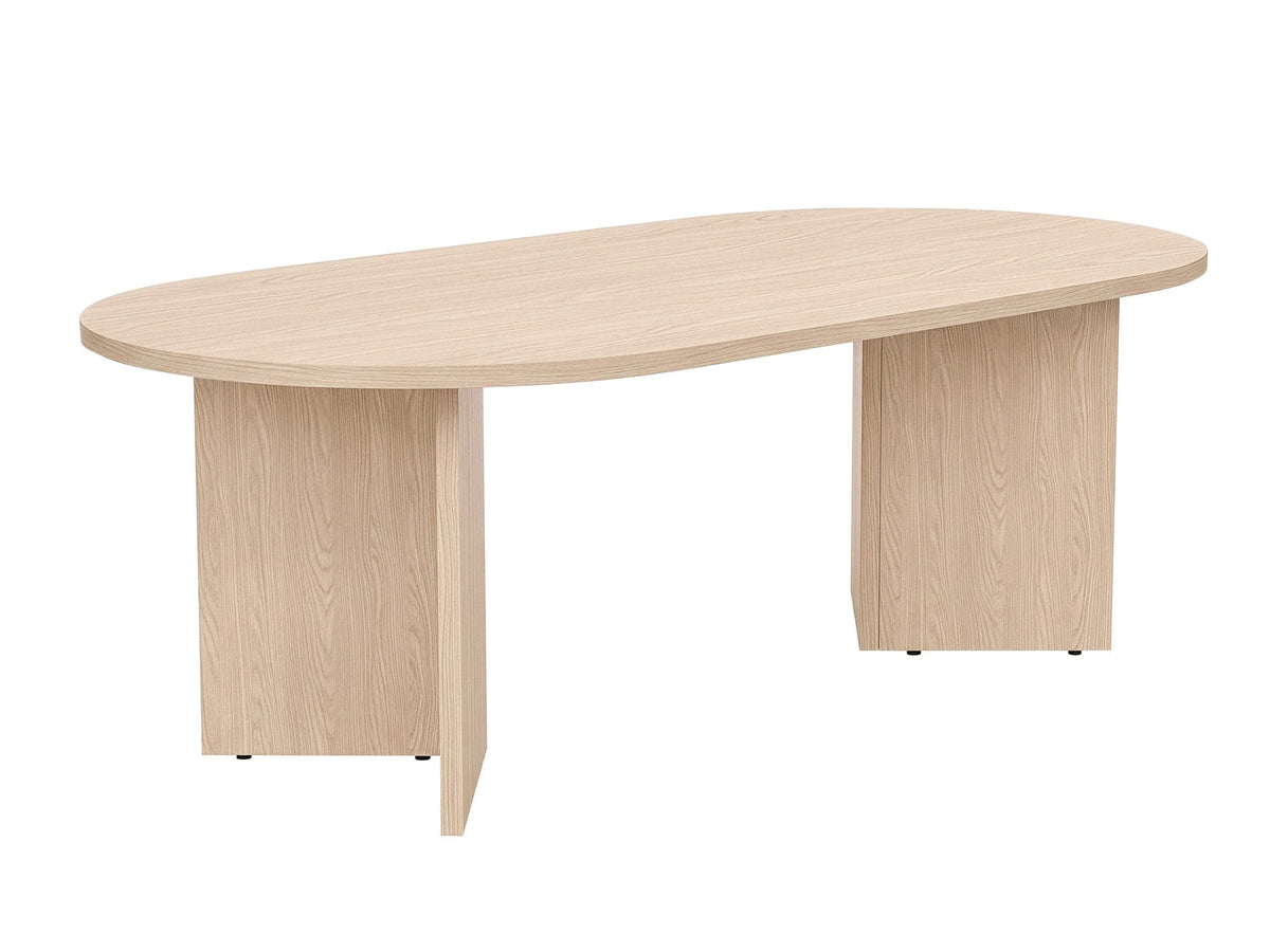 Couchtisch Sable in Eiche Pusula mit melaminbeschichteter Spanplattenoberfläche, rechteckige Form, Masse 119x60x40 cm, freistehend im Raum.