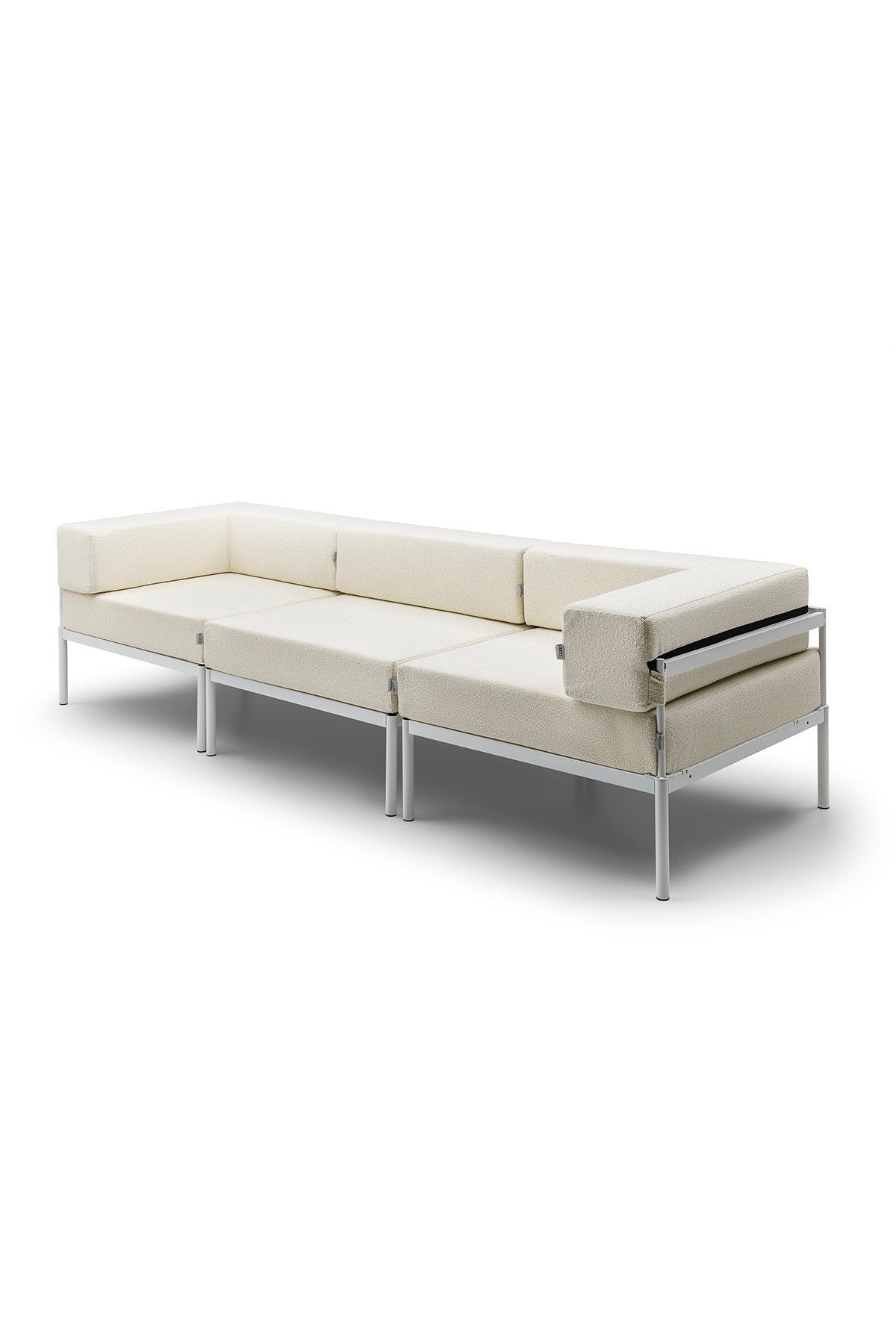 3-Sitzer-Sofa von Hanah Home in Weiss/Creme aus Bouclé-Stoff mit Metallgestell, Metallbeinen und abnehmbaren Sitzkissen, Breite 270 cm