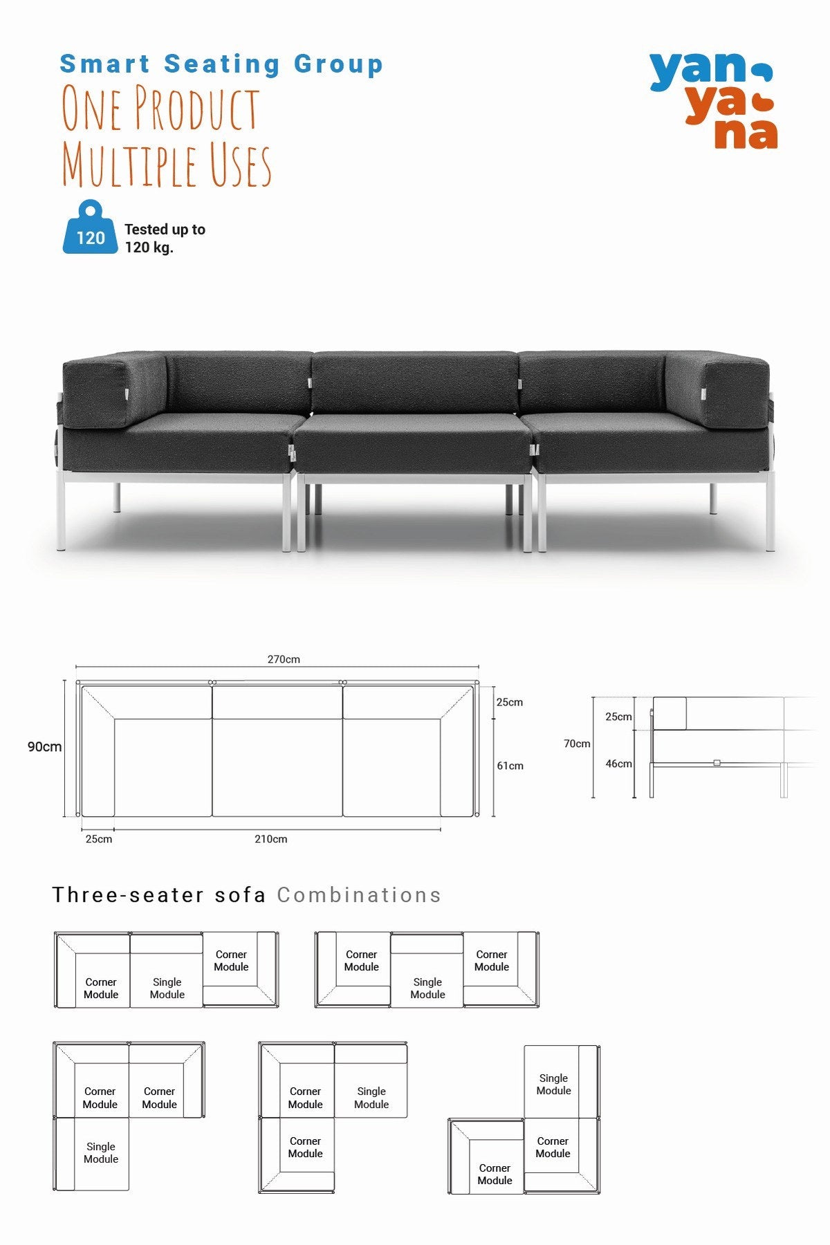 3-Sitzer-Sofa von Hanah Home in Weiss/Creme aus Bouclé-Stoff mit Metallgestell, Metallbeinen und abnehmbaren Sitzkissen, Breite 270 cm