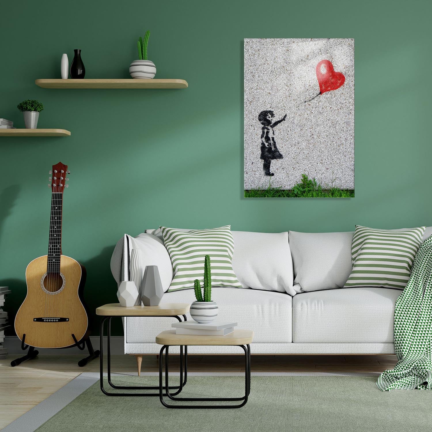 Bringen Sie mit dem mehrfarbigen UV-Bild von Wallity die fesselnde Kunst von Banksy in Ihr Zuhause. Ein elegantes und langlebiges Kunstwerk!