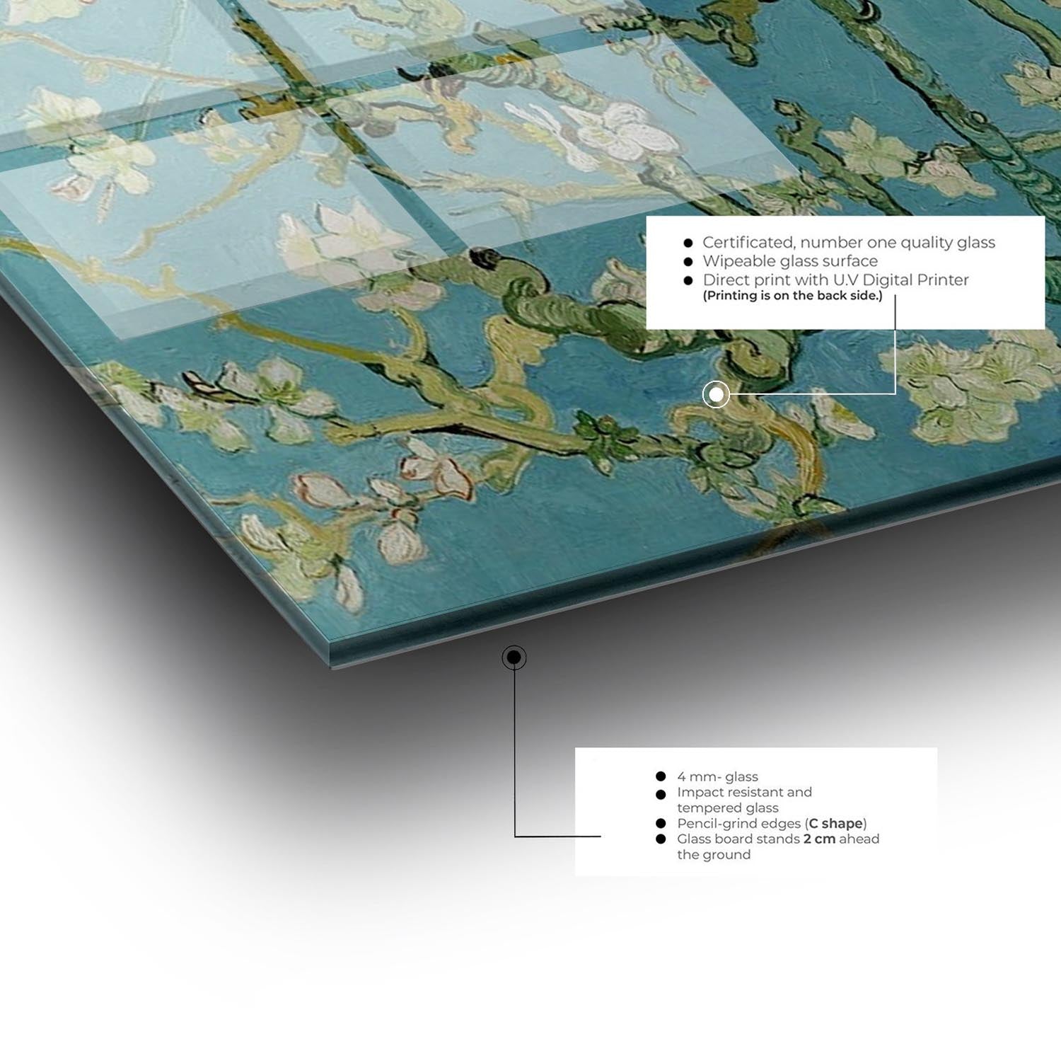 Verleihen Sie Ihrem Zuhause mit dem mehrfarbigen gehärteten Glasgemälde 2293 von Wallity einen Hauch von Luxus und zeitloser Eleganz.