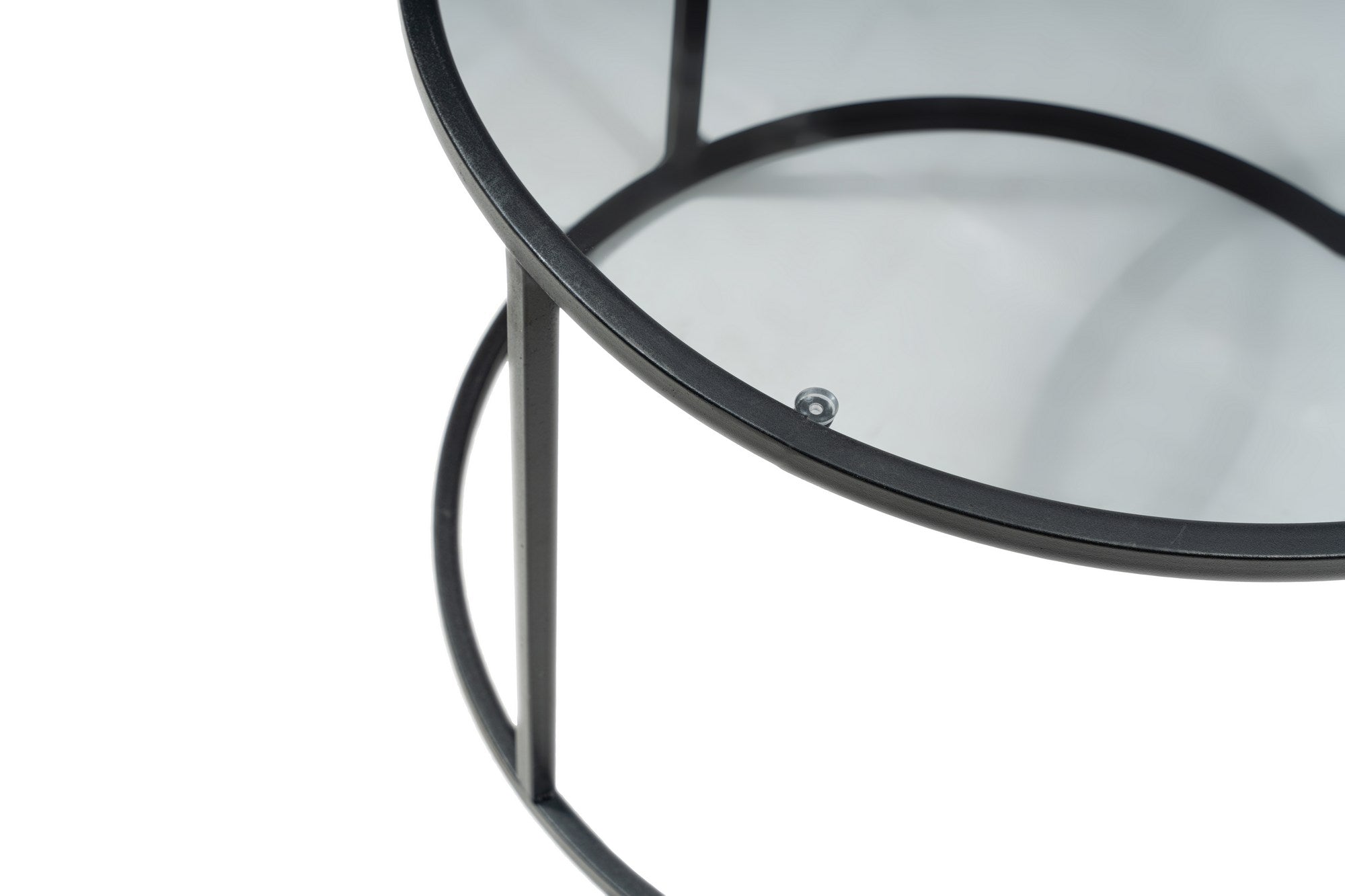 Eleganter Startis Sofatisch in Schwarz von Hanah Home. Hochwertige Glasplatte und stabiler Metallrahmen, perfekt für jedes Zuhause.