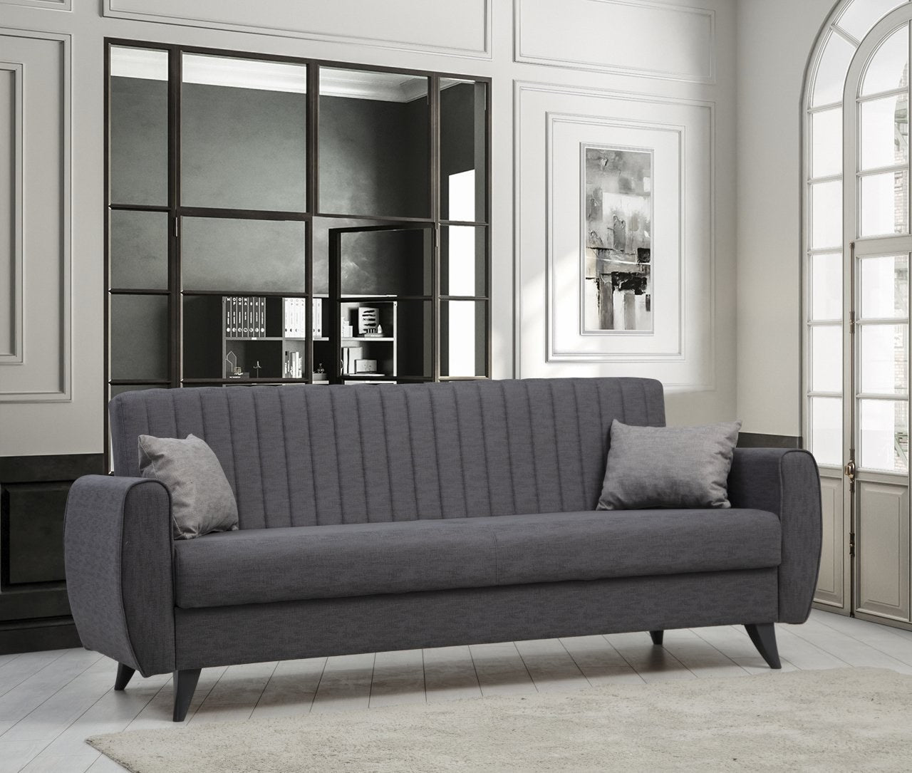 Erleben Sie das Alkon Bettsofa in Dunkelgrau von Atelier Del Sofa – ein elegantes, funktionales Möbelstück, das Stil und Komfort vereint.