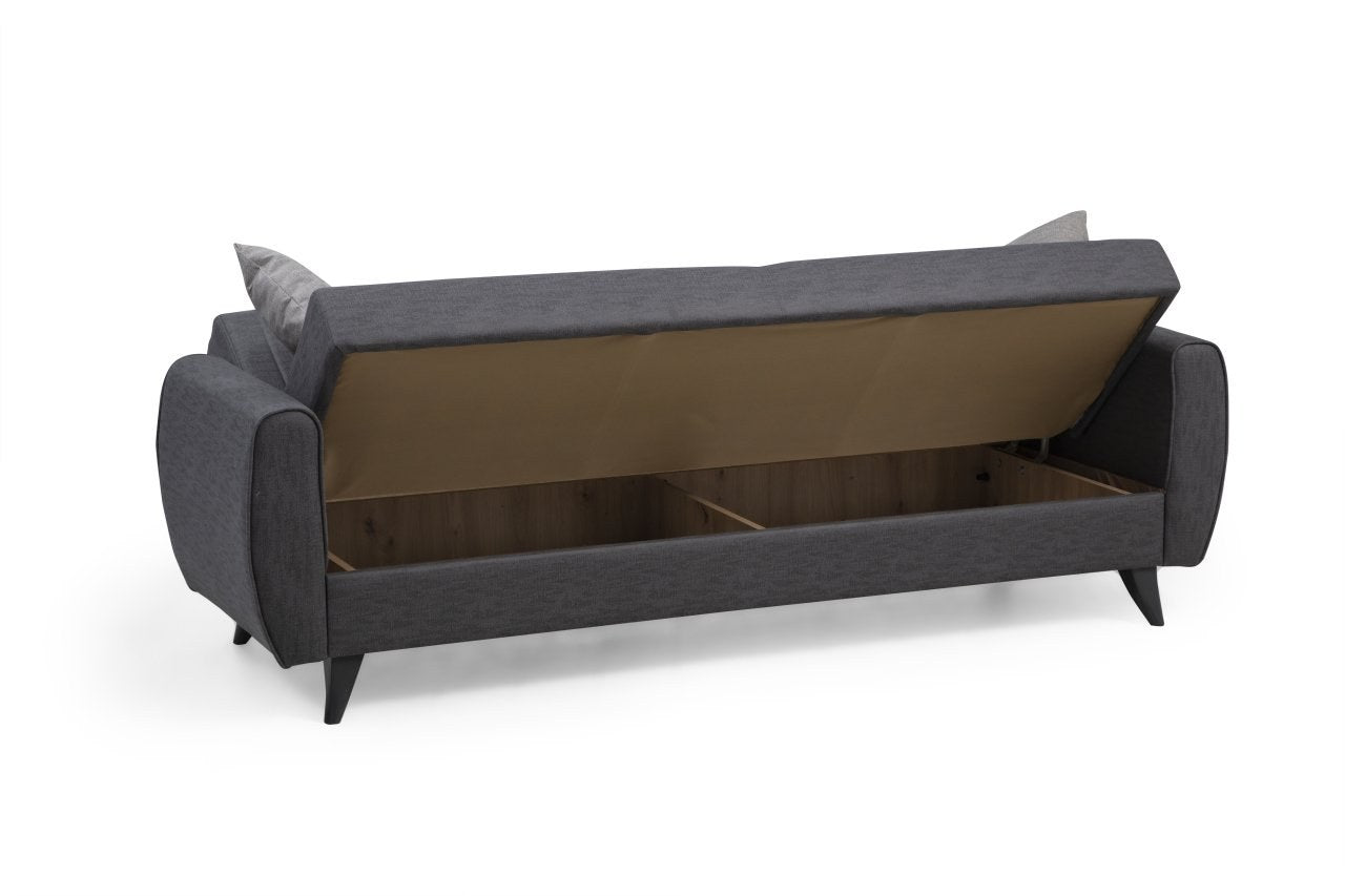 Entdecken Sie das Alkon Bettsofa in Dunkelgrau von Atelier Del Sofa – ein stilvolles, vielseitiges Möbelstück, das Komfort und Eleganz in Ihr Zuhause bringt.