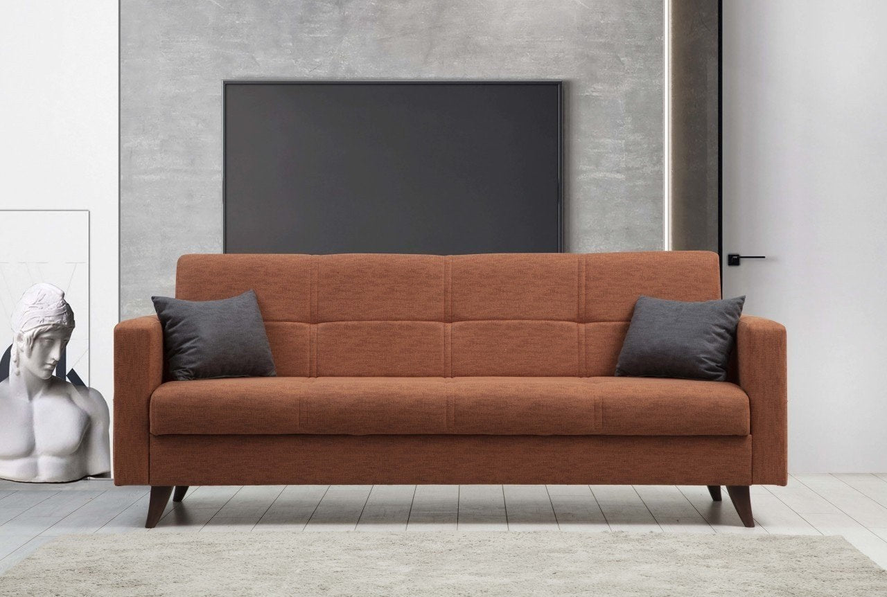 Entdecken Sie das Polya Bettsofa in Fliese Rot von Atelier Del Sofa – ein stilvolles 3-Sitzer Schlafsofa, das Komfort und Eleganz vereint.