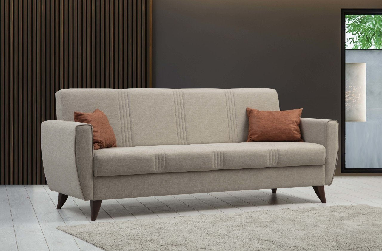 Erleben Sie das Zaden Bettsofa in Beige von Atelier Del Sofa – ein elegantes 3-Sitzer Schlafsofa, das Komfort und Stil vereint und jeden Raum aufwertet.