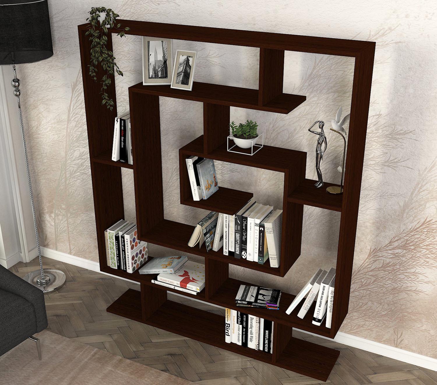 Entdecken Sie das elegante Sarmaşık Bücherregal in Wenge von Hanah Home – die perfekte Kombination aus skandinavischem Design und praktischer Aufbewahrung für Ihr Zuhause.