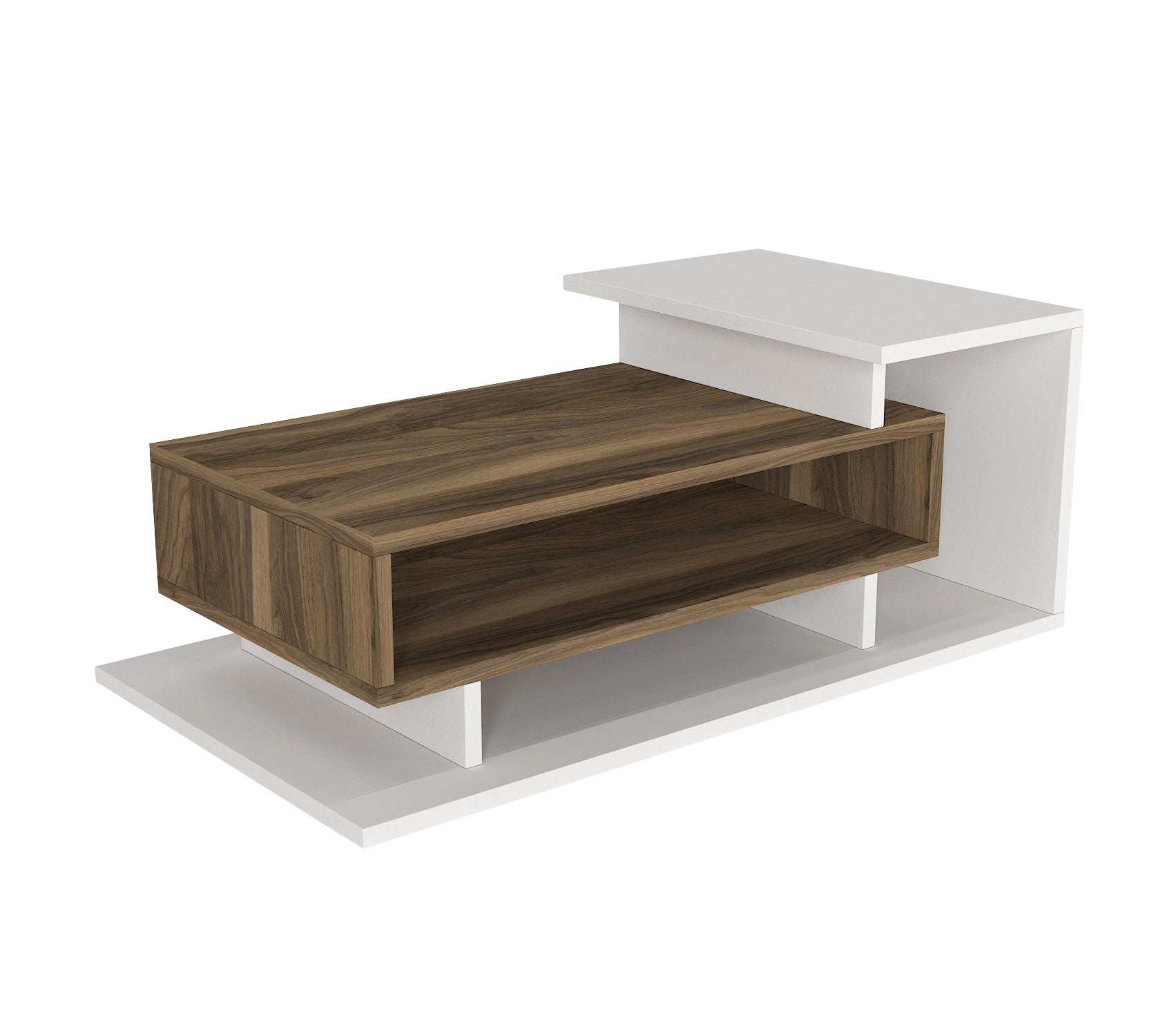 Verleihen Sie Ihrem Wohnraum mit dem skandinavischen Couchtisch Spring - White, Walnut von Hanah Home einen Hauch von Eleganz und Funktionalität!