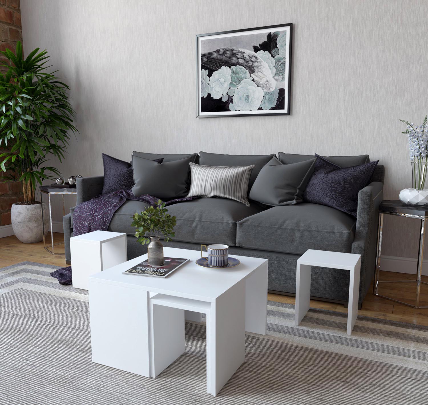 Verleihen Sie Ihrem Zuhause mit dem Ortanca Sofatisch in Weiß von Hanah Home einen Hauch von Eleganz. Hochwertige Verarbeitung und modernes Design machen ihn zum perfekten Mittelpunkt.