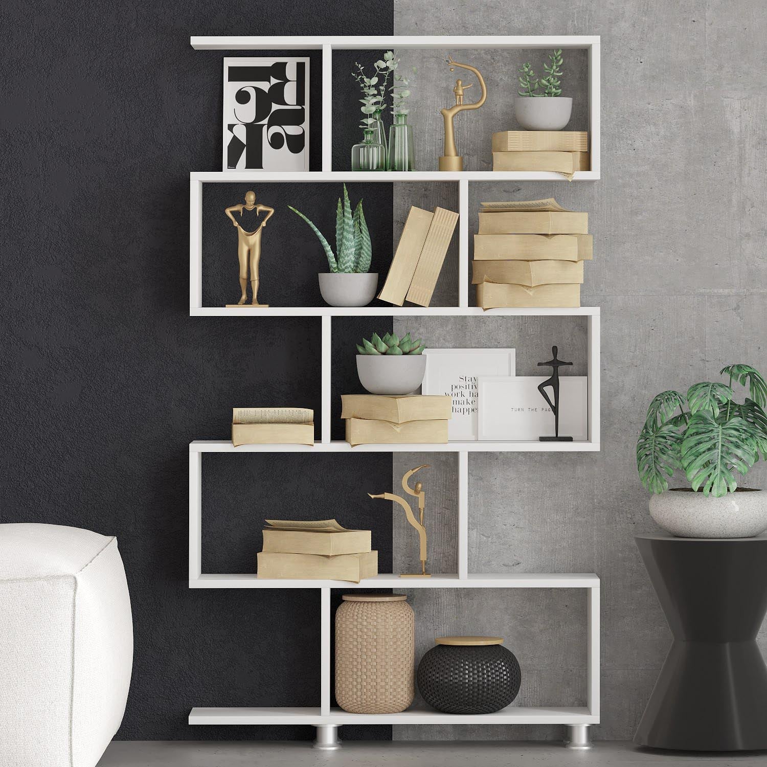 Entdecken Sie das elegante Nilüfer Bücherregal in Weiß von Hanah Home. Ideal für stilvolle Ordnung in jedem Raum!