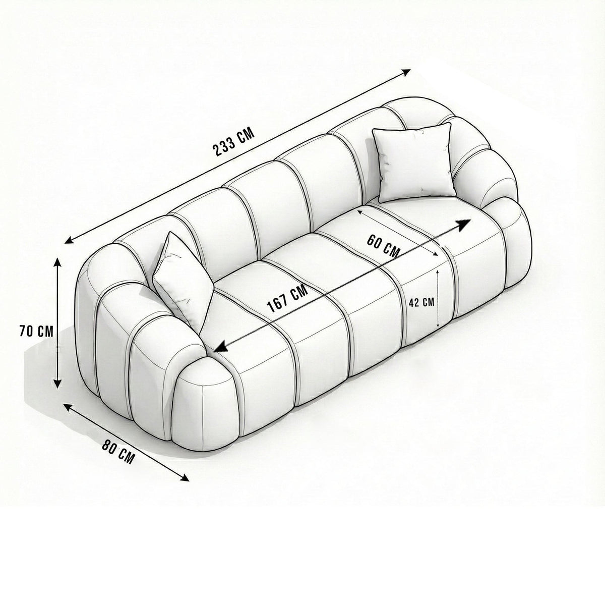 Ziegelrotes 3-Sitzer Sofa Octavio von Hanah Home mit Polyesterbezug, Kunststoffbeinen und abnehmbarem Rückenkissen, Frontalansicht.