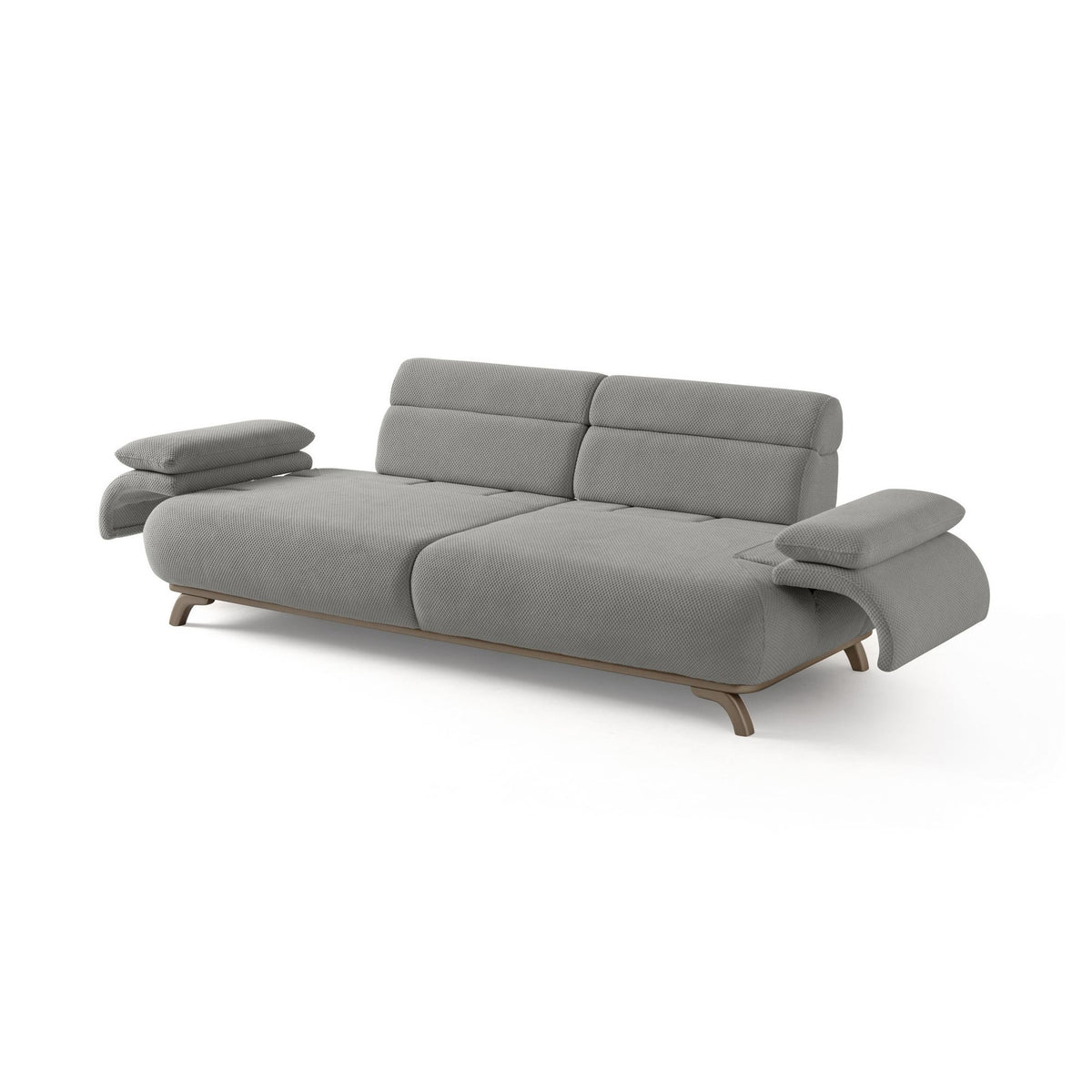 Graues 3-Sitzer-Sofa Bonjo Silver von Hanah Home mit Polyester-Stoffbezug, Holzbeinen und abnehmbarem Rückenkissen, Frontalansicht.