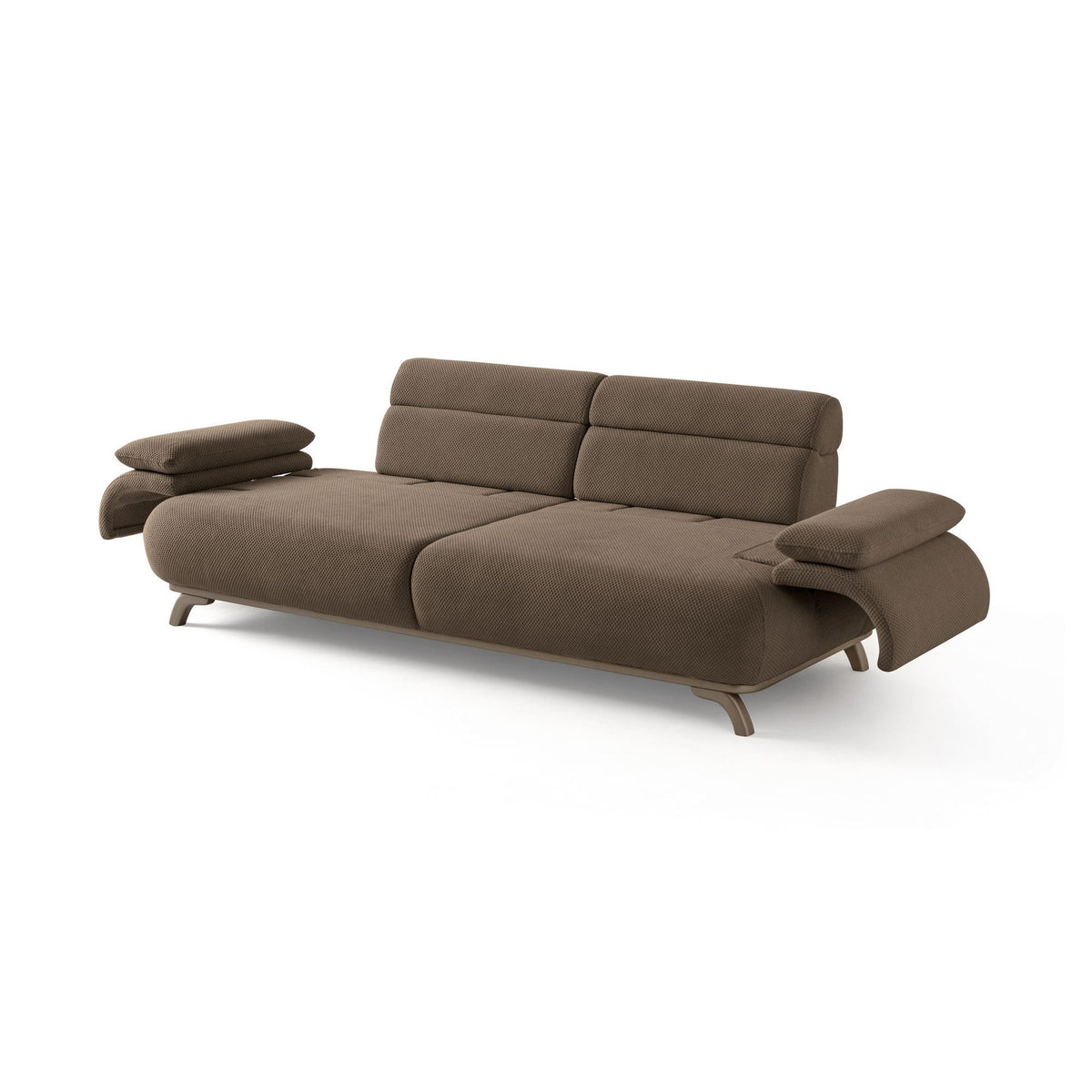 3-Sitzer-Sofa Bonjo Silver in Erde von Hanah Home, Polyesterbezug mit Tuna-Struktur, Holzbeine, abnehmbares Rückenkissen, zwei Zierkissen.