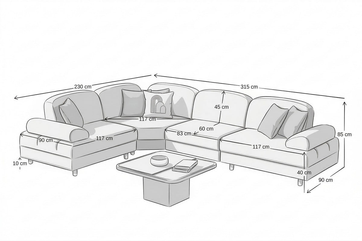 Anthrazitfarbenes Eck-Schlafsofa mit Boucle-Stoffbezug, Holzbeinen und Aufbewahrungstruhe, fotografiert in modularer L-Form.
