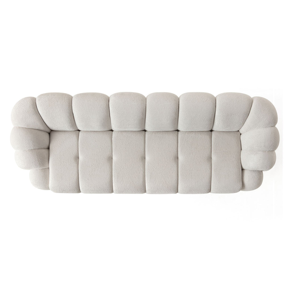 Weisses 4-Sitzer Sofa Octavio von Hanah Home mit Polyesterbezug, Kunststoffbeinen und abnehmbarem Rückenkissen, Frontalansicht.