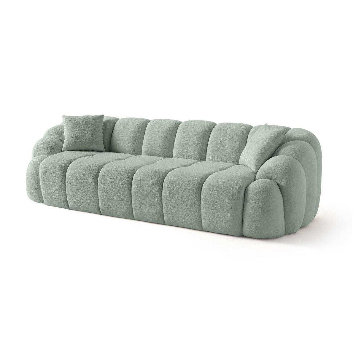 Türkisfarbenes 4-Sitzer Sofa Octavio von Hanah Home mit Polyesterbezug, Holzgestell und schlanken Kunststoffbeinen, seitliche Ansicht.