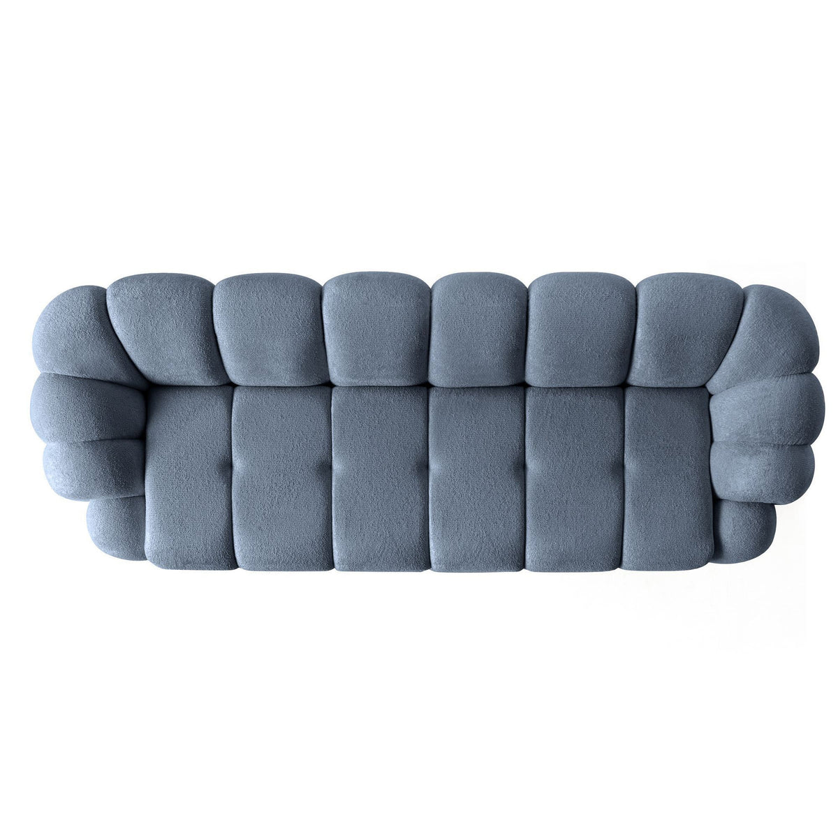 Marineblaues 4-Sitzer Sofa Octavio von Hanah Home mit Polyesterbezug in Venus-Struktur, Kunststoffbeinen und zwei losen Kissen.