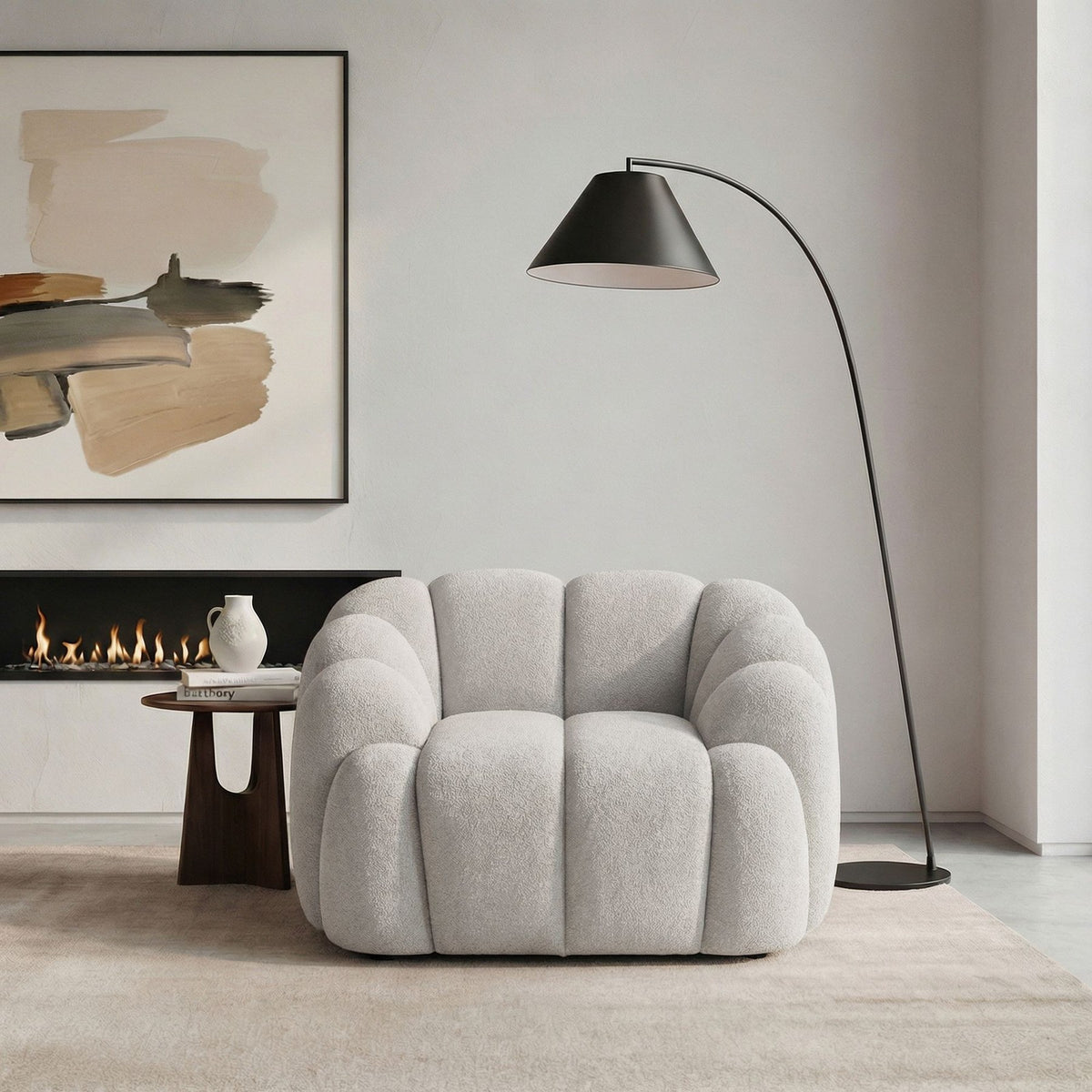 Weisses 1-Sitzer Sofa Octavio mit Polyesterbezug, Gestell aus Hainbuche, Kunststoffbeinen und abnehmbarem Rückenkissen, Frontansicht.