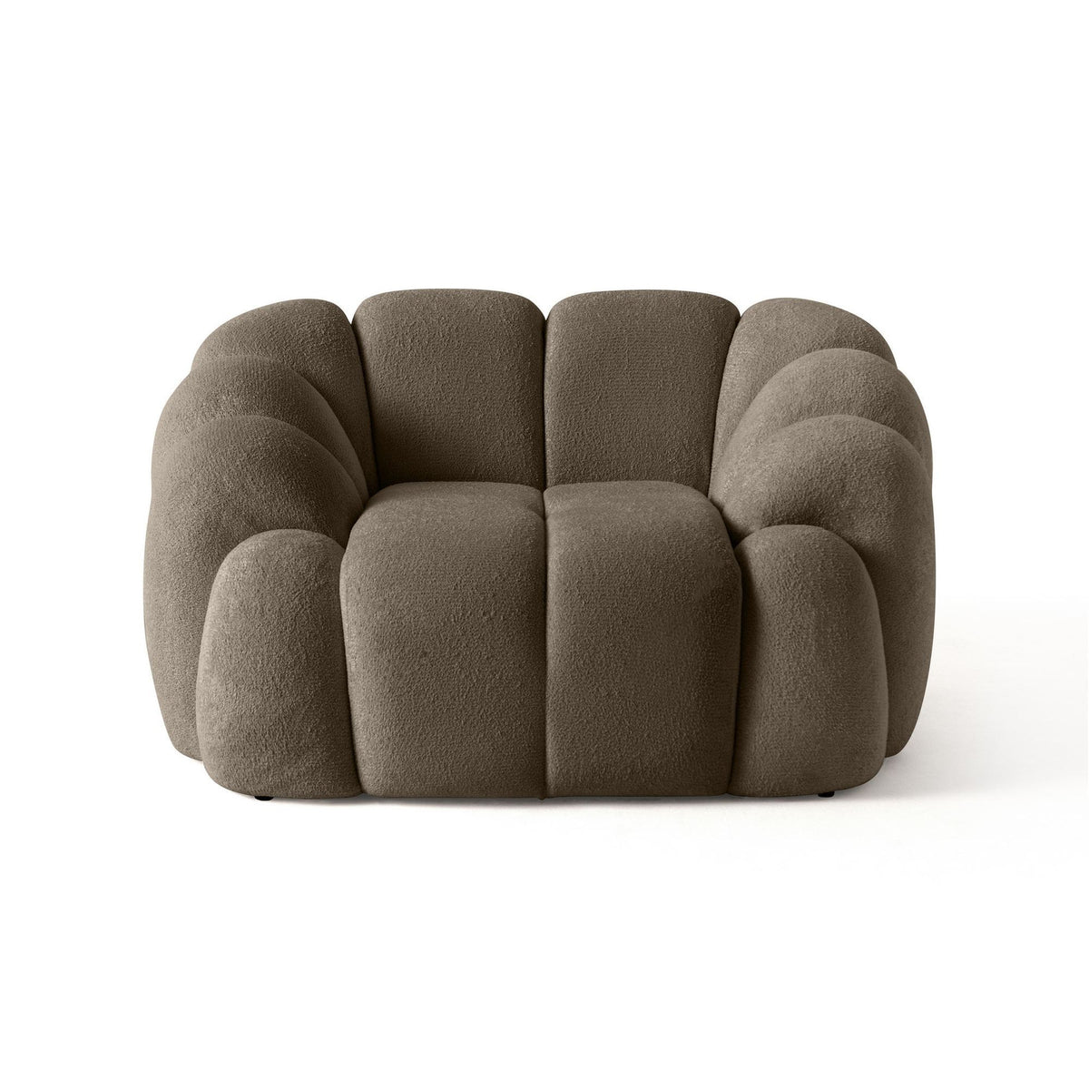 Braunes 1-Sitzer Sofa Octavio aus Polyesterstoff mit Hainbuche-Gestell, Kunststoffbeinen und abnehmbarem Rückenkissen, Frontalansicht.
