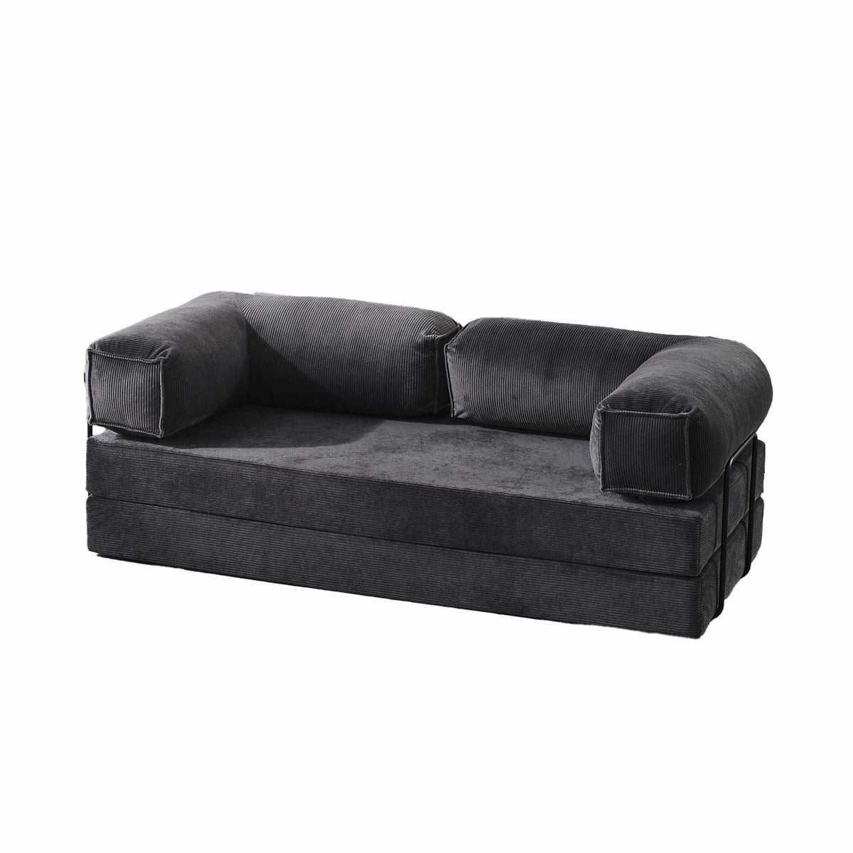 Anthrazitfarbenes 3-Sitzer Schlafsofa aus Polyester-Leinen-Stoff mit Schaumstofffüllung und Eisenstützstreben, Modell Kanepe 200 von Hanah Home.