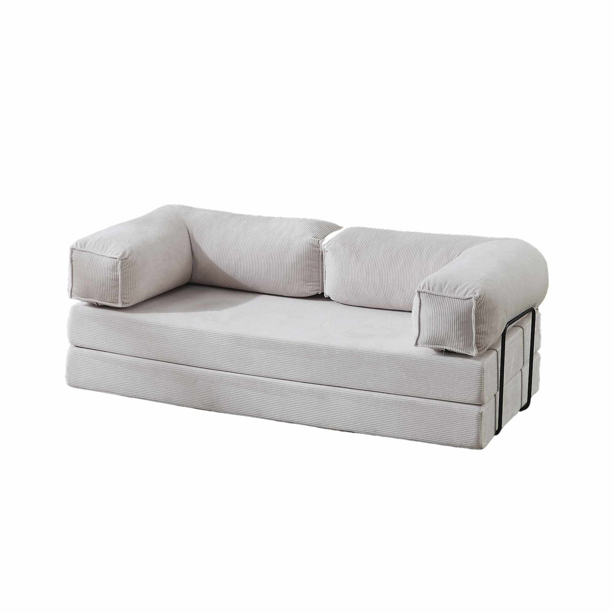 Cremefarbenes 3-Sitzer Schlafsofa aus Polyester und Leinen mit Eisenstützstreben, Sitzhöhe 36 cm, Masse 200 x 90 x 66 cm